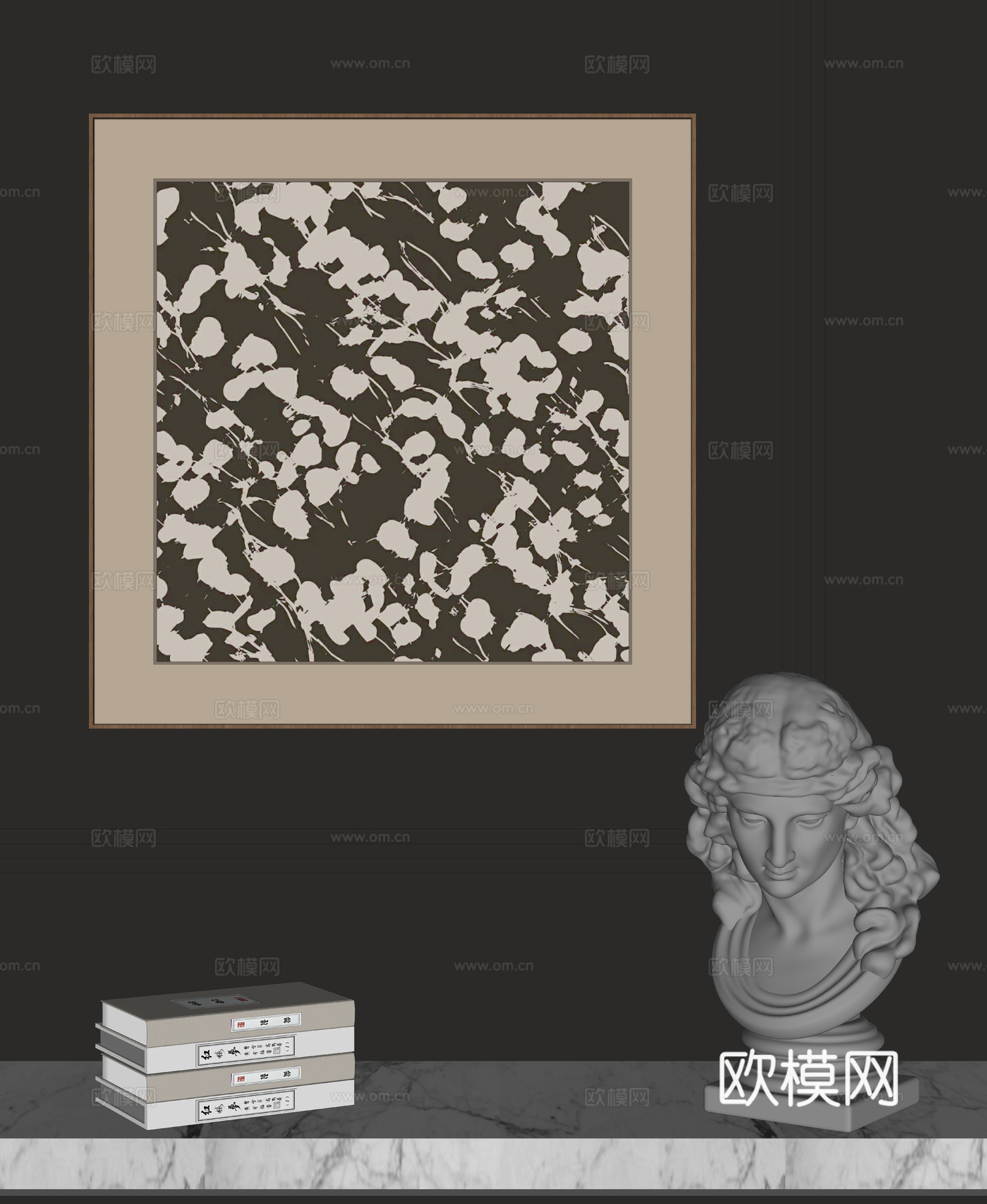 侘寂风装饰挂画 雕塑摆件su模型