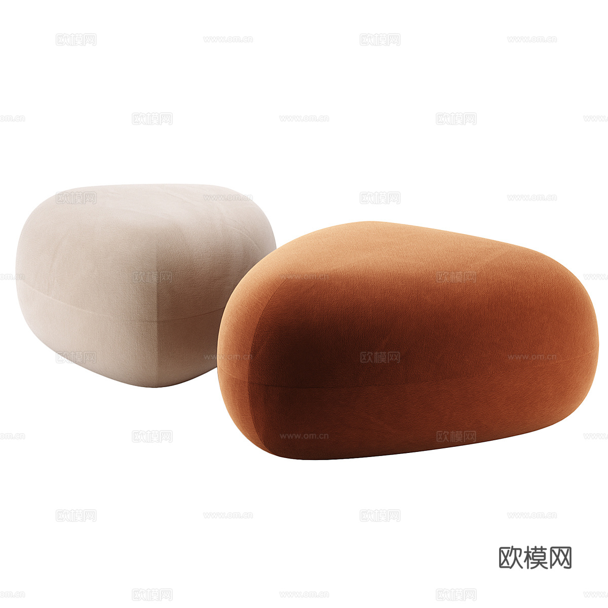 现代奶油风布艺沙发凳3d模型