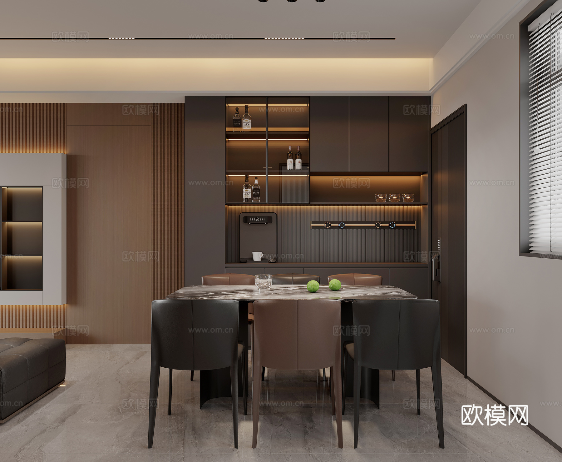 高级灰餐厅 意式餐厅 酒柜 现代餐厅 现代客餐厅 黑白灰3d模型