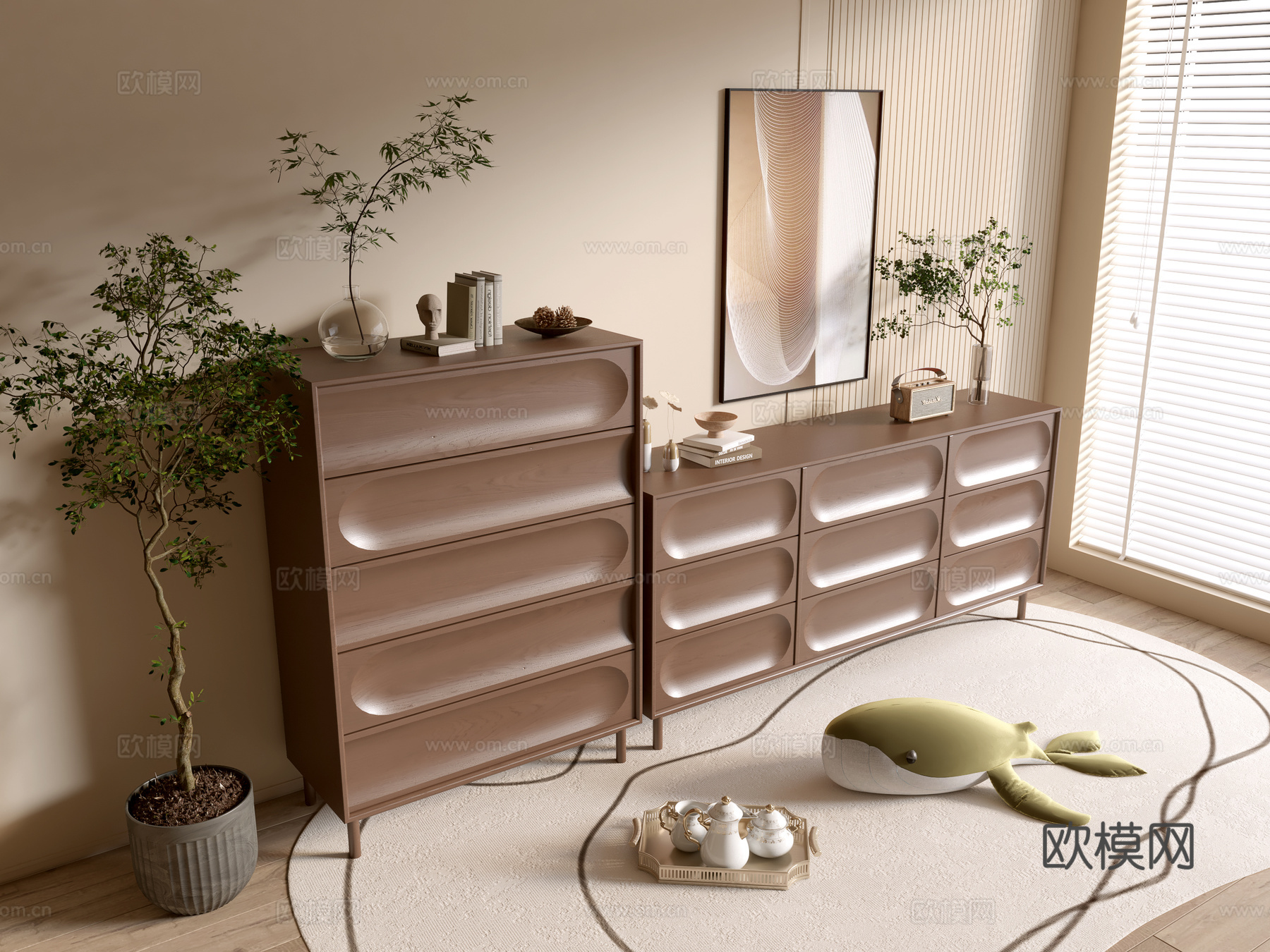 现代木纹柜 极简风柜子  整体柜 餐边柜 阳台柜 储物柜3d模型下载