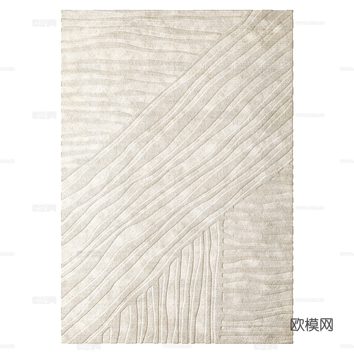 现代奶油风羊毛布艺地毯3d模型