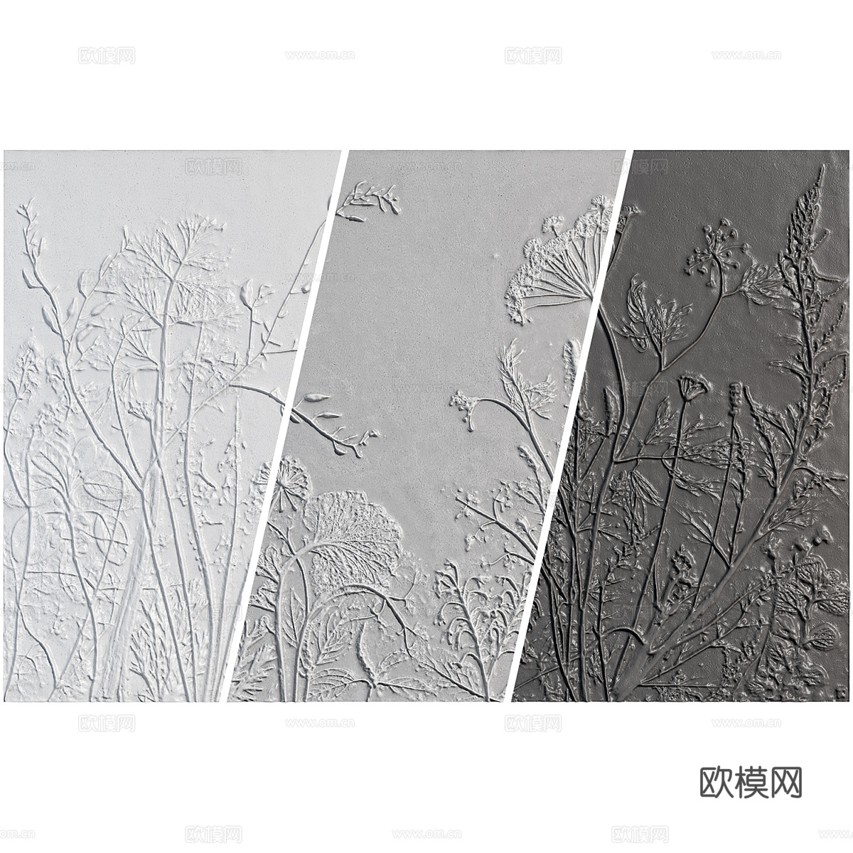 花卉石膏浅浮雕墙饰3d模型