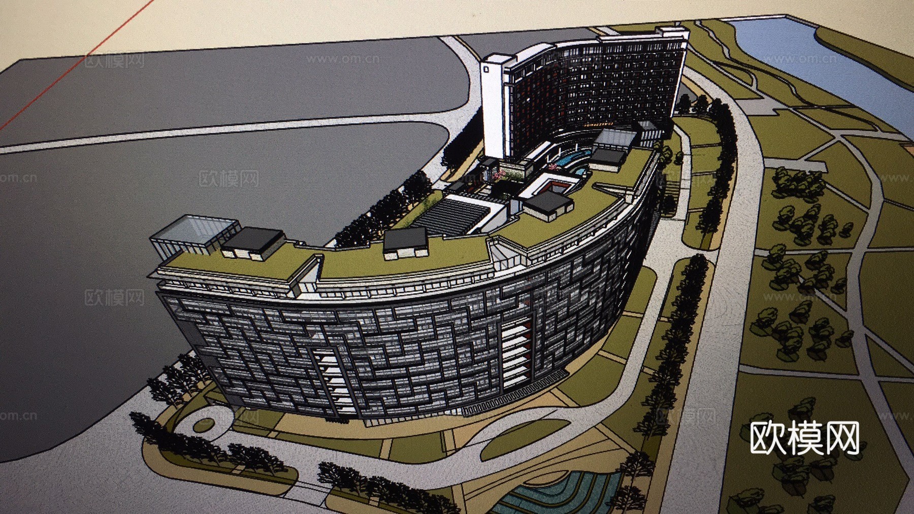 公建金鸡湖(园林布置）景观酒店su模型