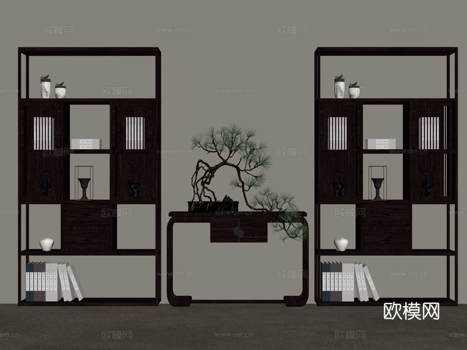 茶柜 新中式茶柜 博古架su模型