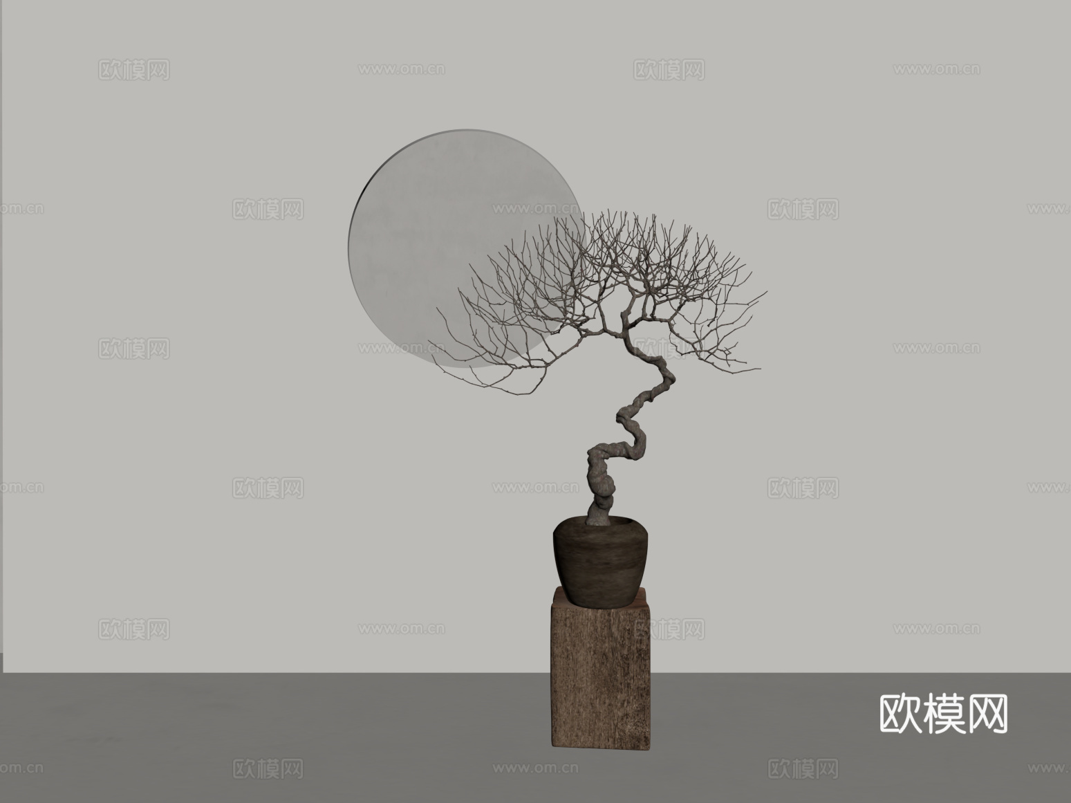 盆景 新中式干枝盆景 绿植 盆栽su模型