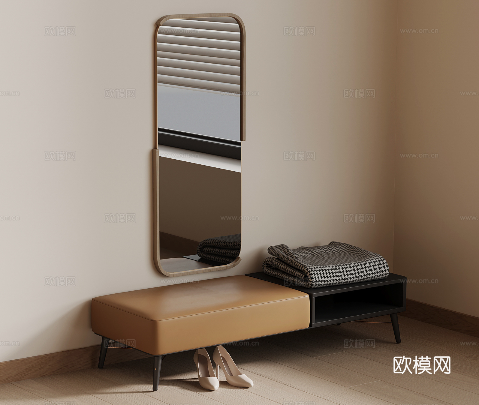 换鞋凳 现代换鞋凳 换衣镜 全身镜su模型