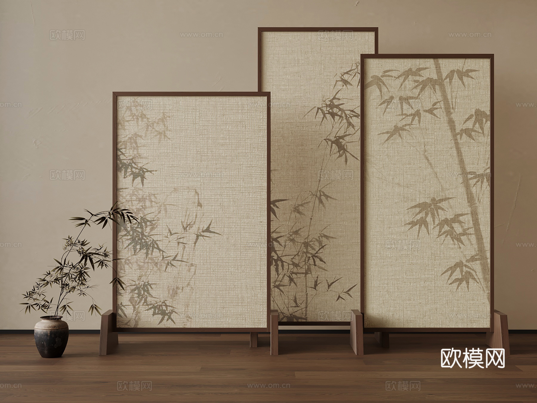 屏风 新中式屏风隔断 花瓶3d模型