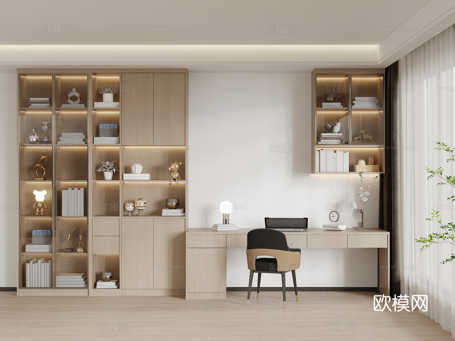 现代儿童书桌 书柜 儿童书房3d模型