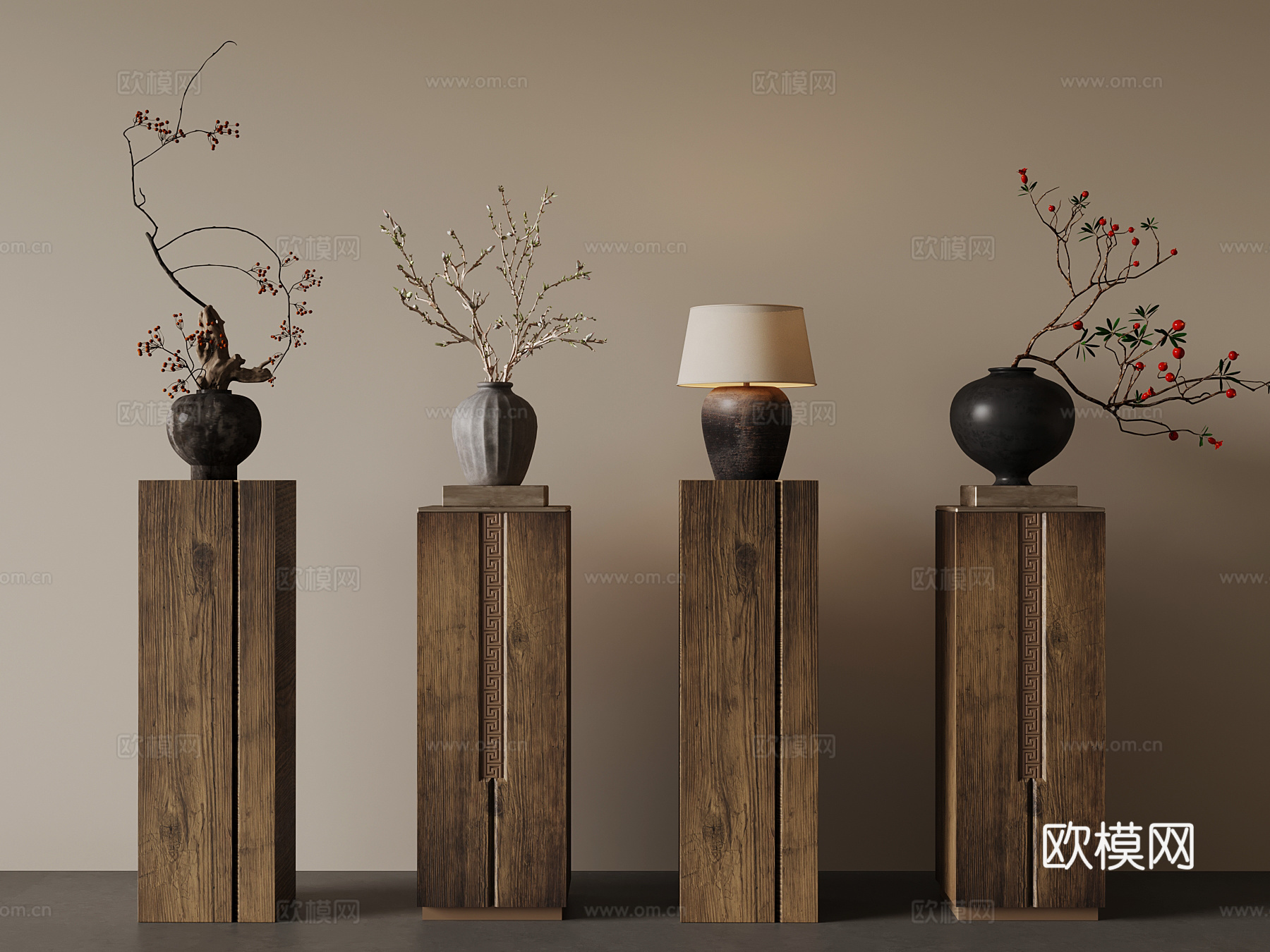 中古风花瓶花艺 饰品摆件3d模型