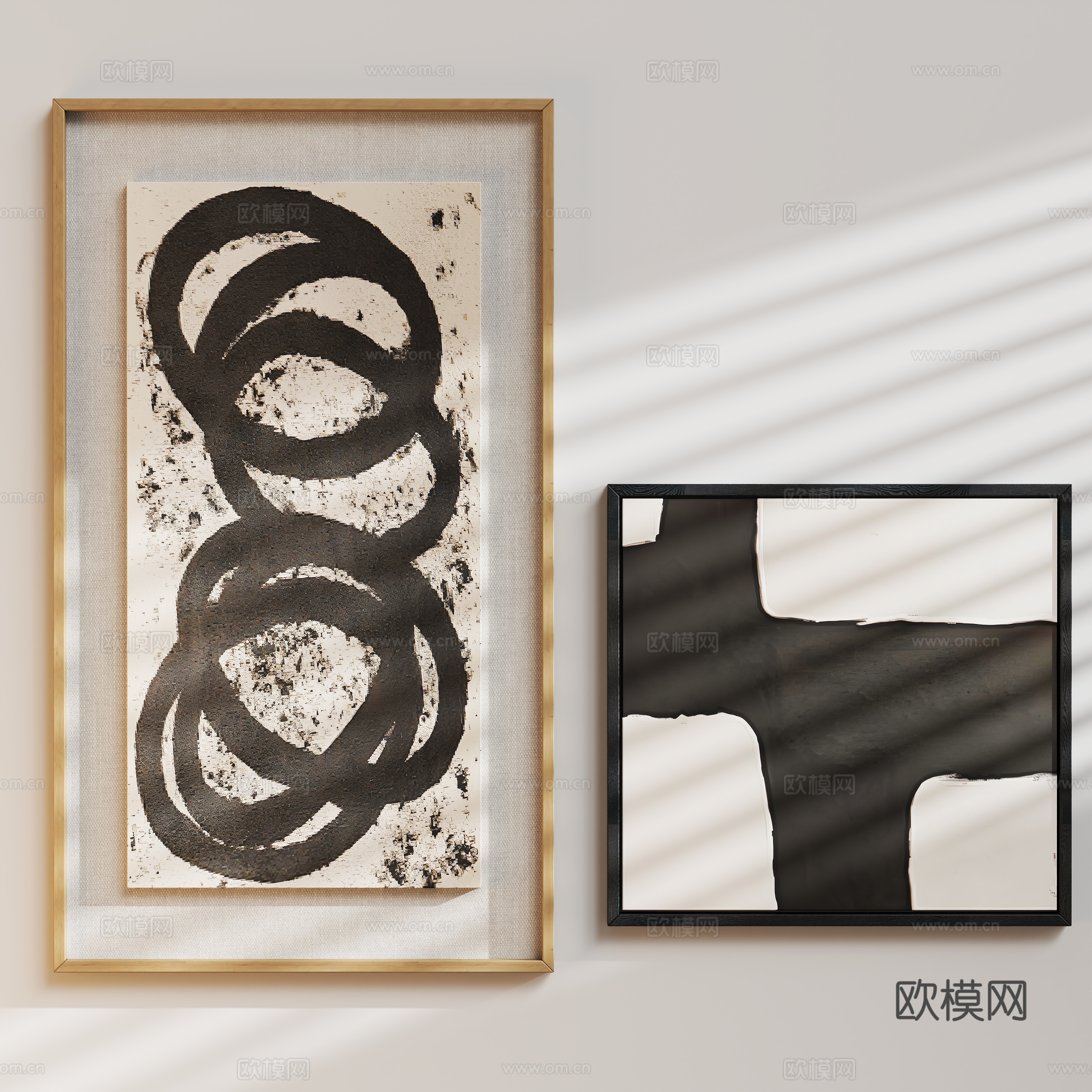 现代原木侘寂挂画su模型
