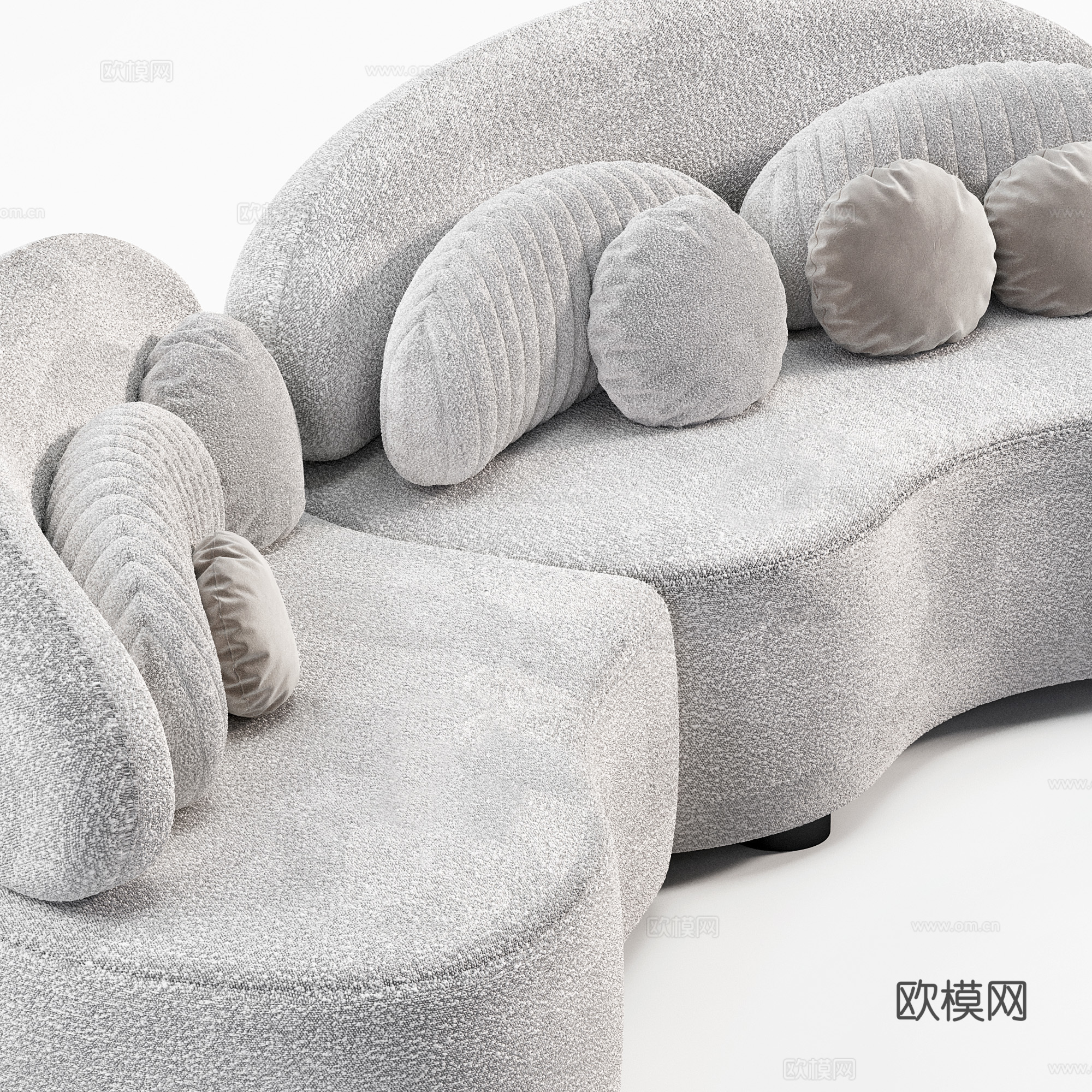 现代奶油风布艺弧形沙发3d模型