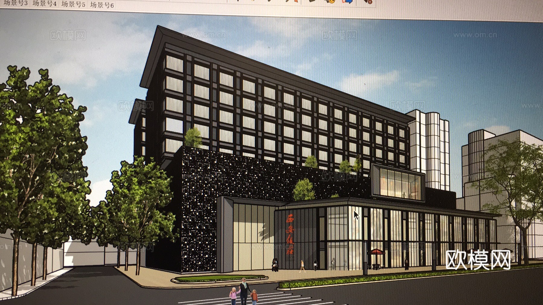 公建酒店中式高层方案su模型