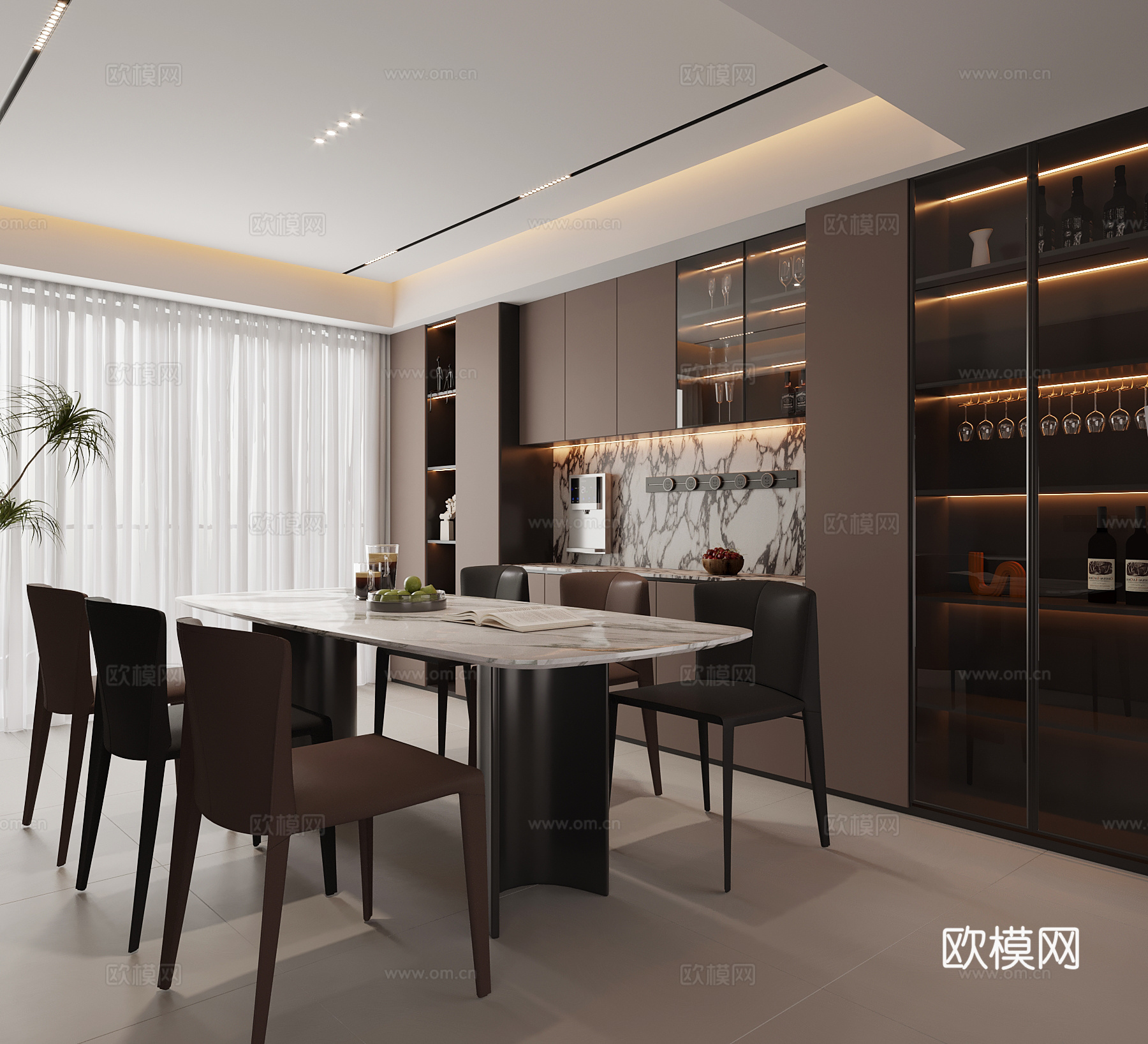 家居餐厅 现代意式餐厅 餐桌椅 意式酒柜3d模型