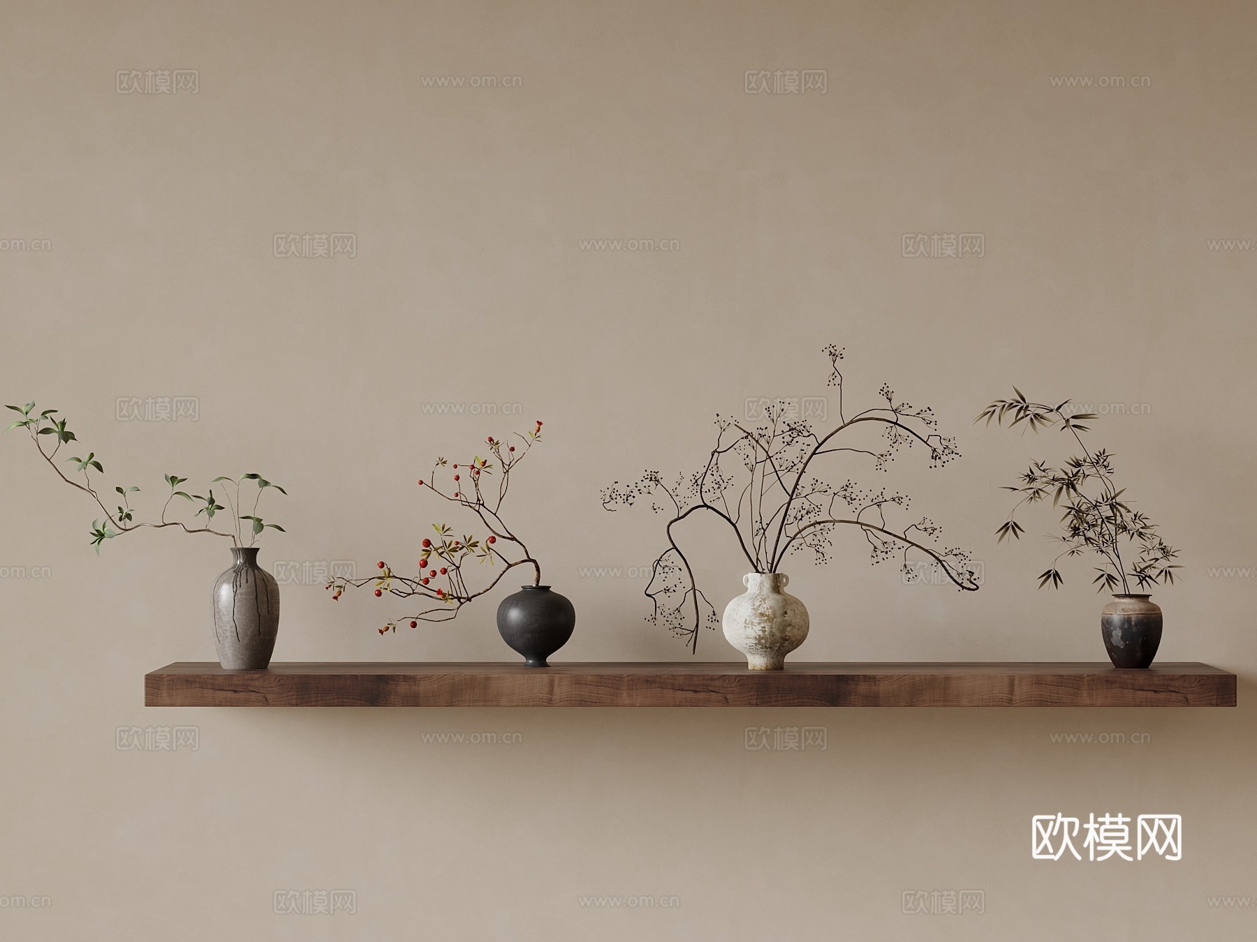 中古风花瓶花艺 饰品摆件su模型