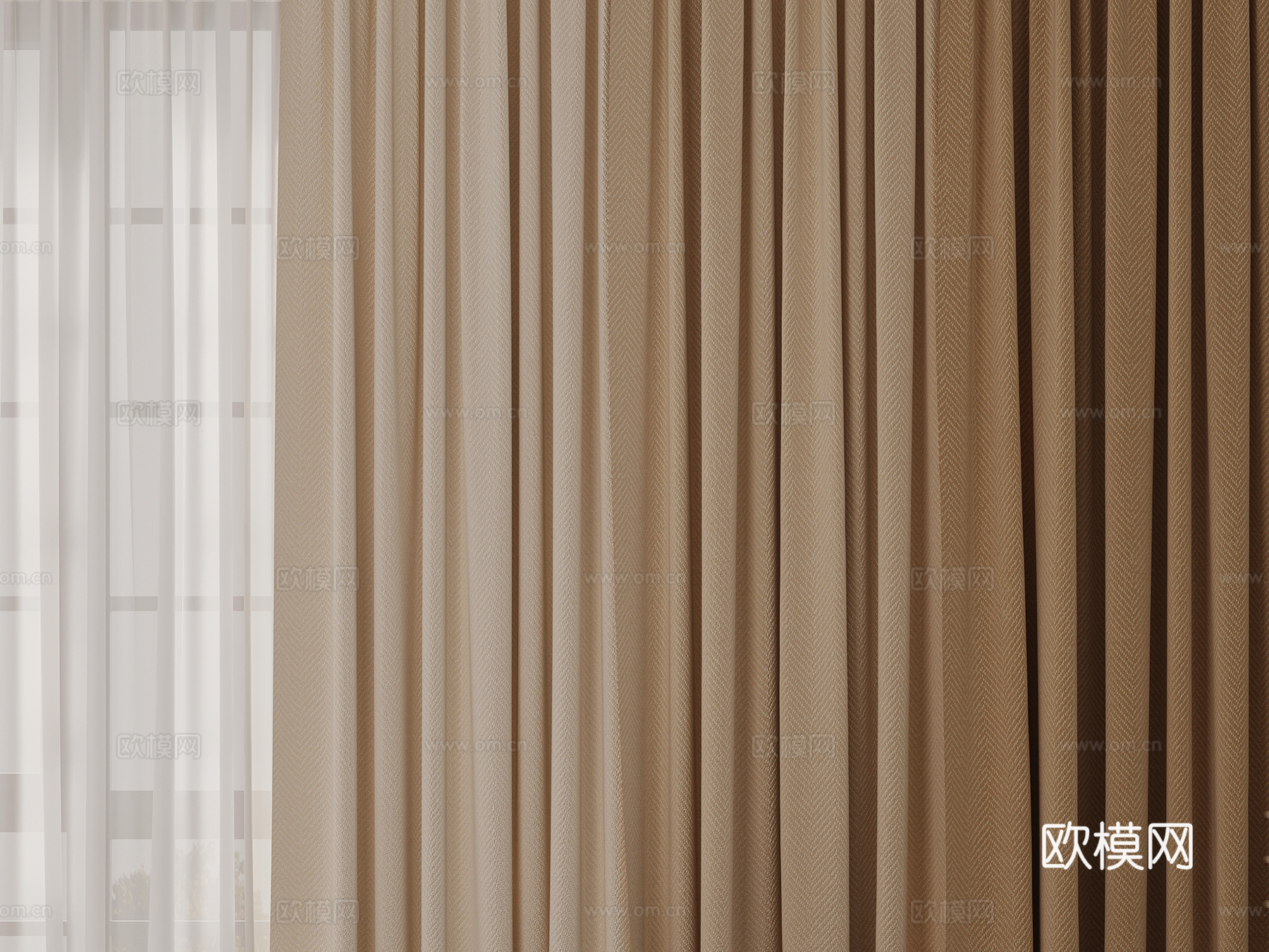 窗帘 现代窗帘 棕色窗帘 纱帘su模型