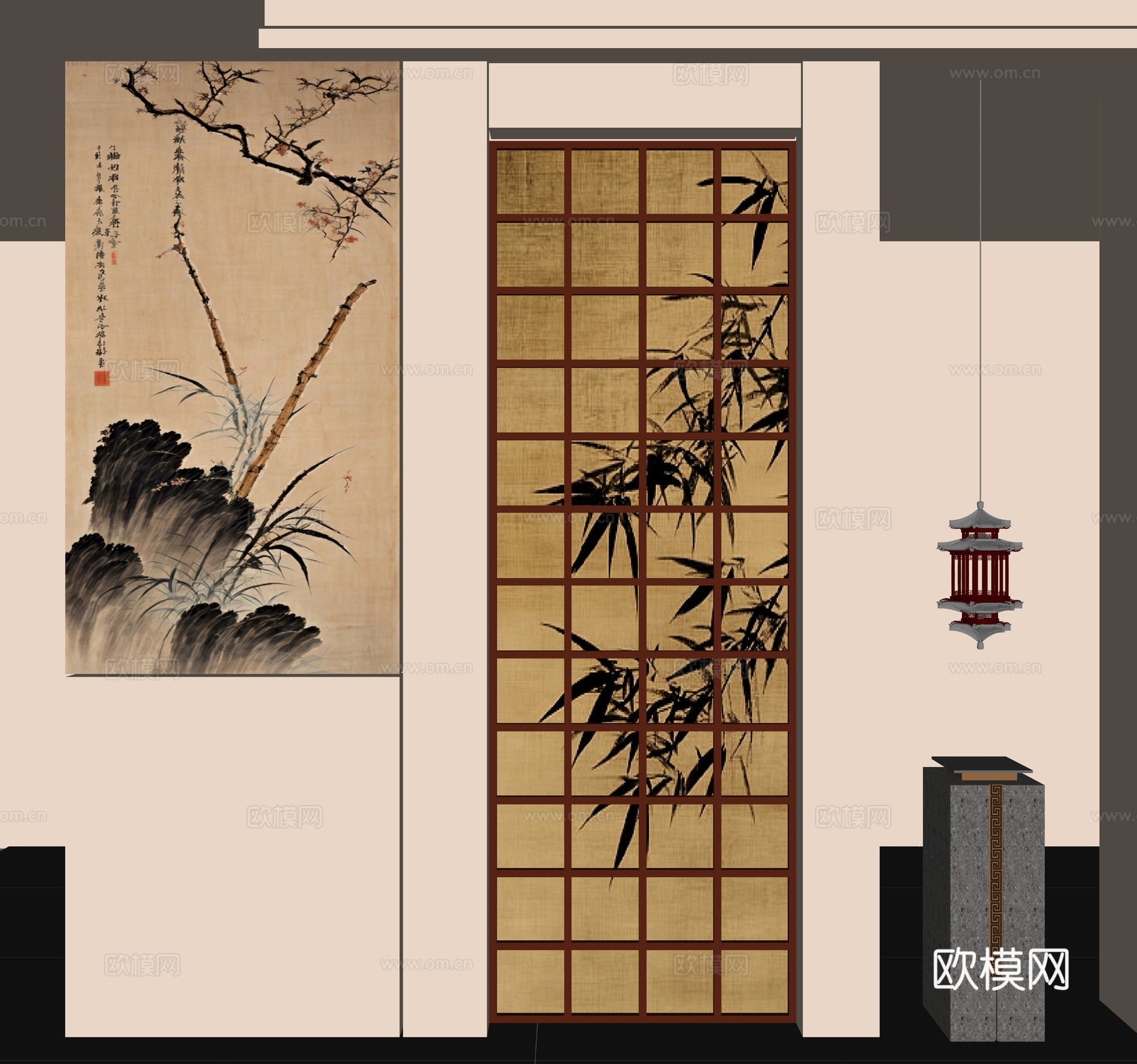 新中式入户玄关su模型