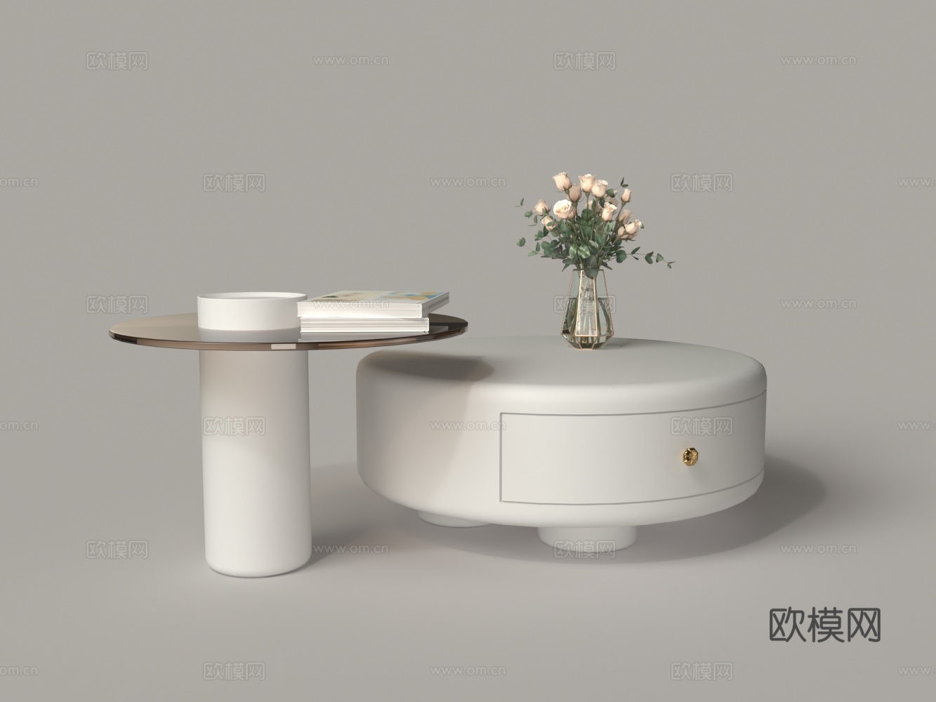 现代奶油风圆形茶几客厅家用小户型轻奢高级感茶几桌简约3d模型