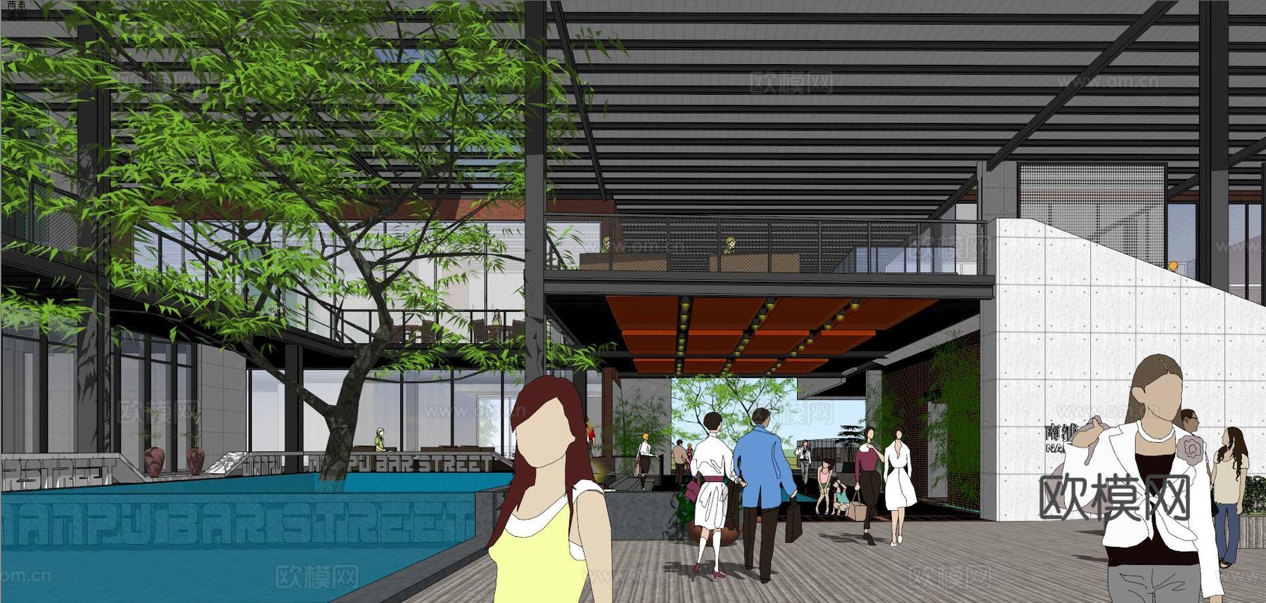 广州南浦仓滨江酒吧街su模型