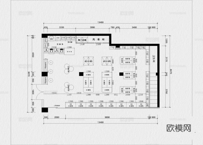 水果店 果蔬店 生鲜店 超市 水果超市 生活超市cad施工图下载(渲染图4)