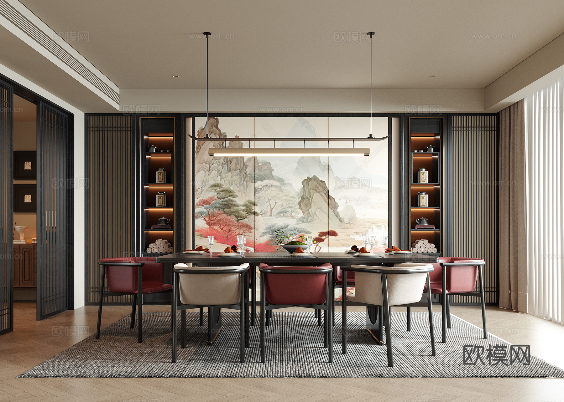 新中式餐厅 餐桌椅 餐椅3d模型