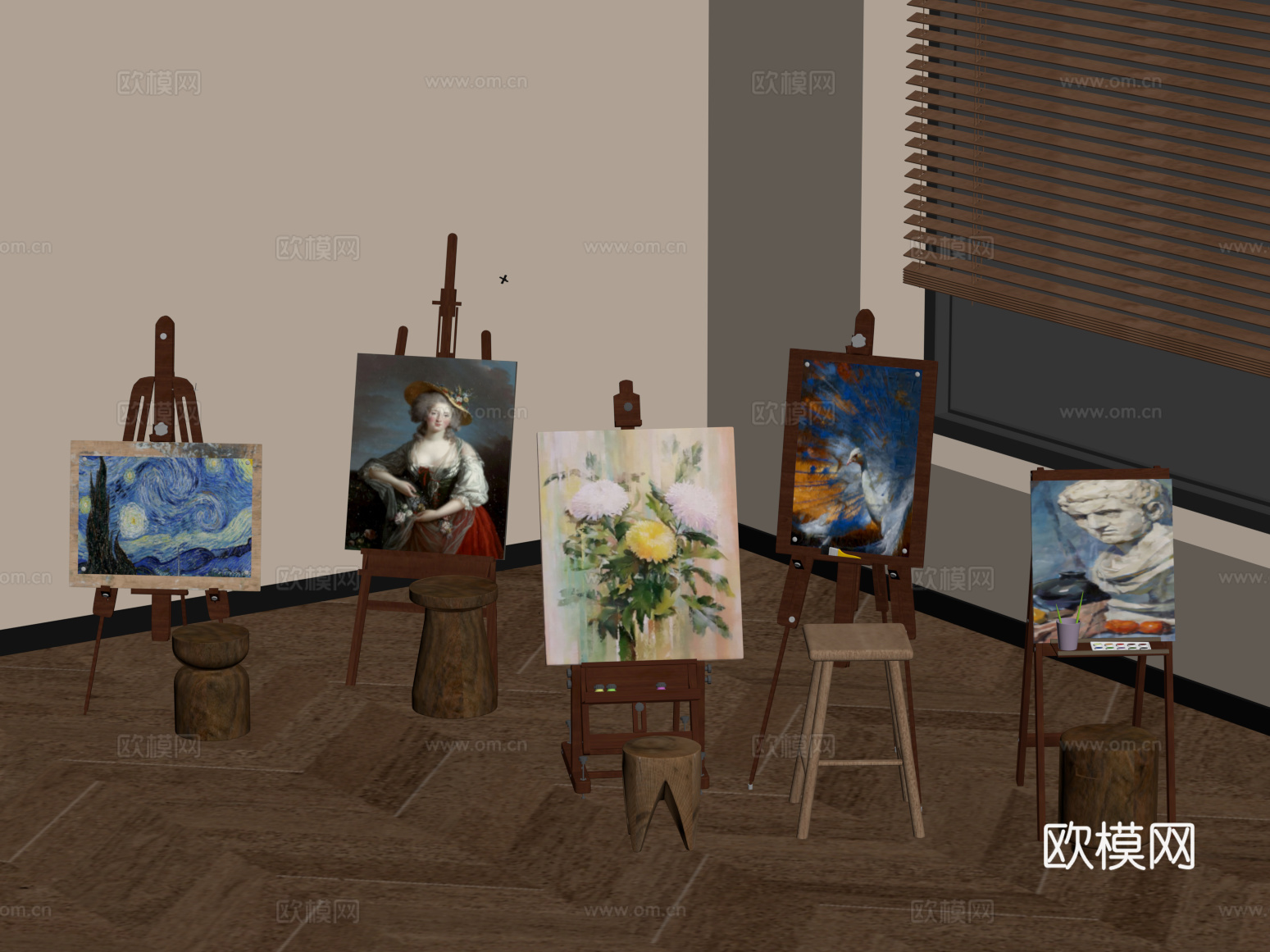 画架 现代复古画架 画具su模型