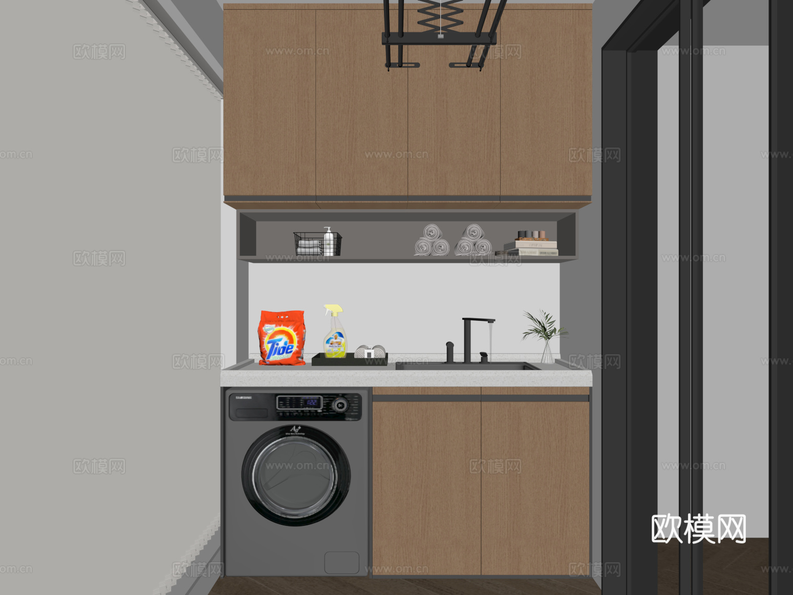 阳台 现代阳台洗衣机柜 阳台柜su模型