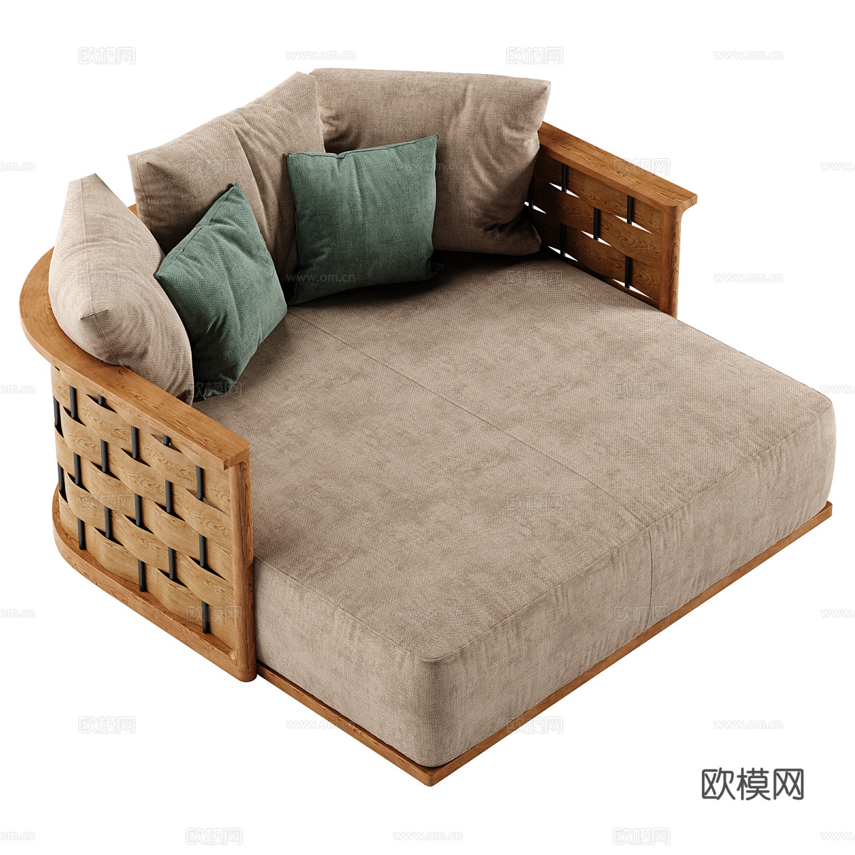 新中式藤编布艺休闲沙发3d模型