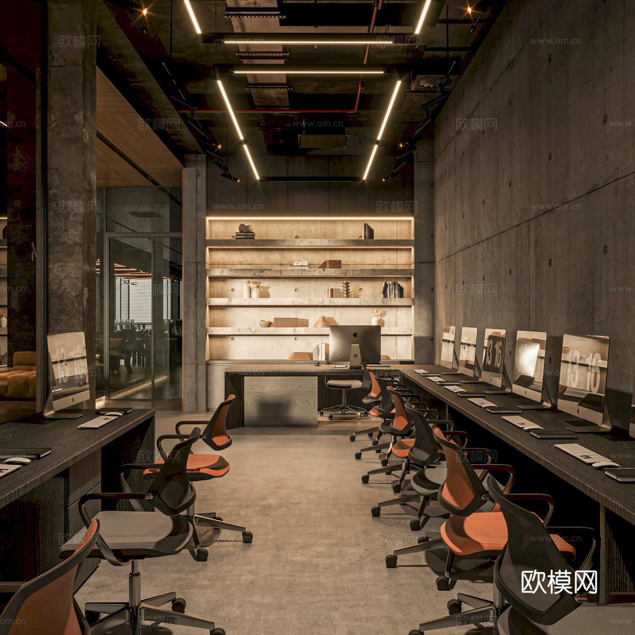 现代美式办公室 工位 办公空间3d模型