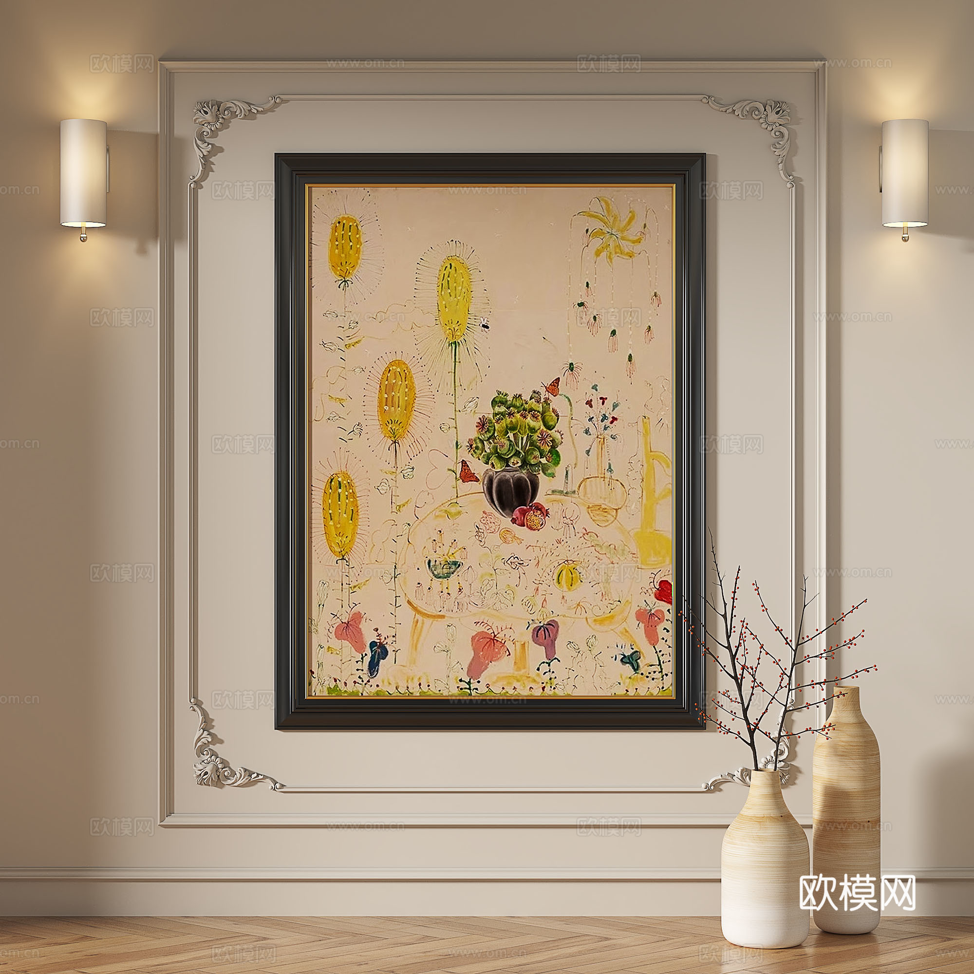 现代，复古，中古，法式，轻奢，油画，装饰画3d模型