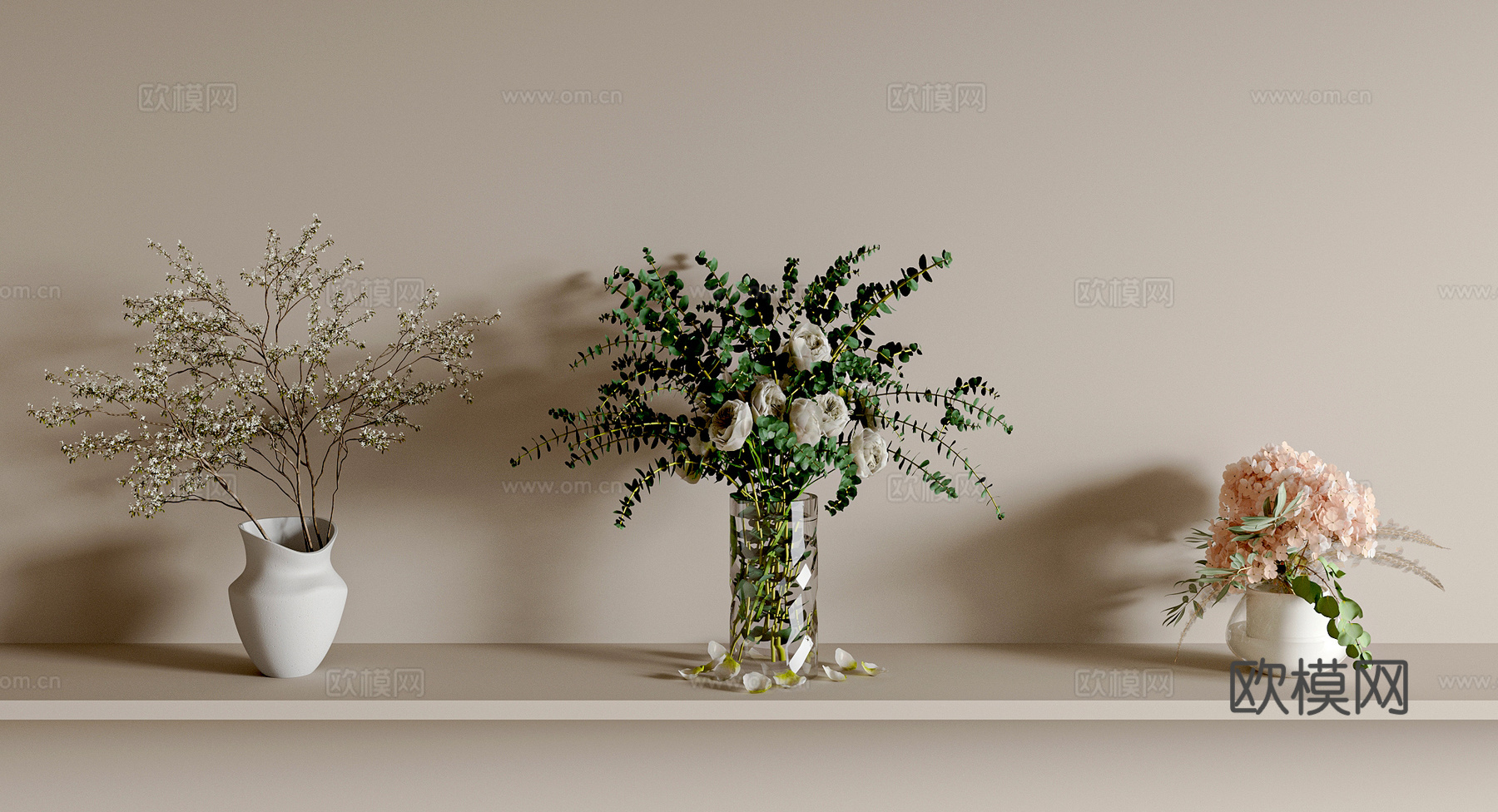 现代花瓶 花艺 玄关柜摆件 餐桌摆件 玻璃花瓶 水生植物3d模型