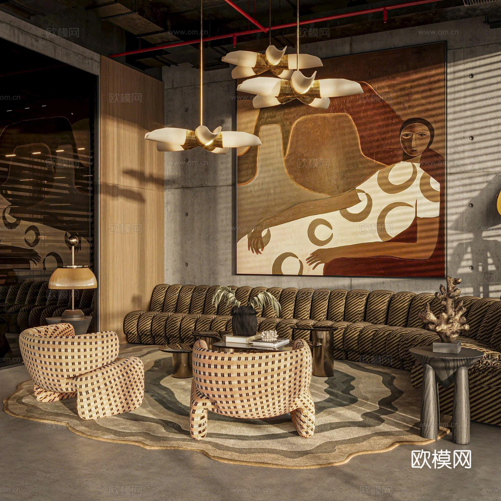现代美式办公室 工位 办公空间3d模型