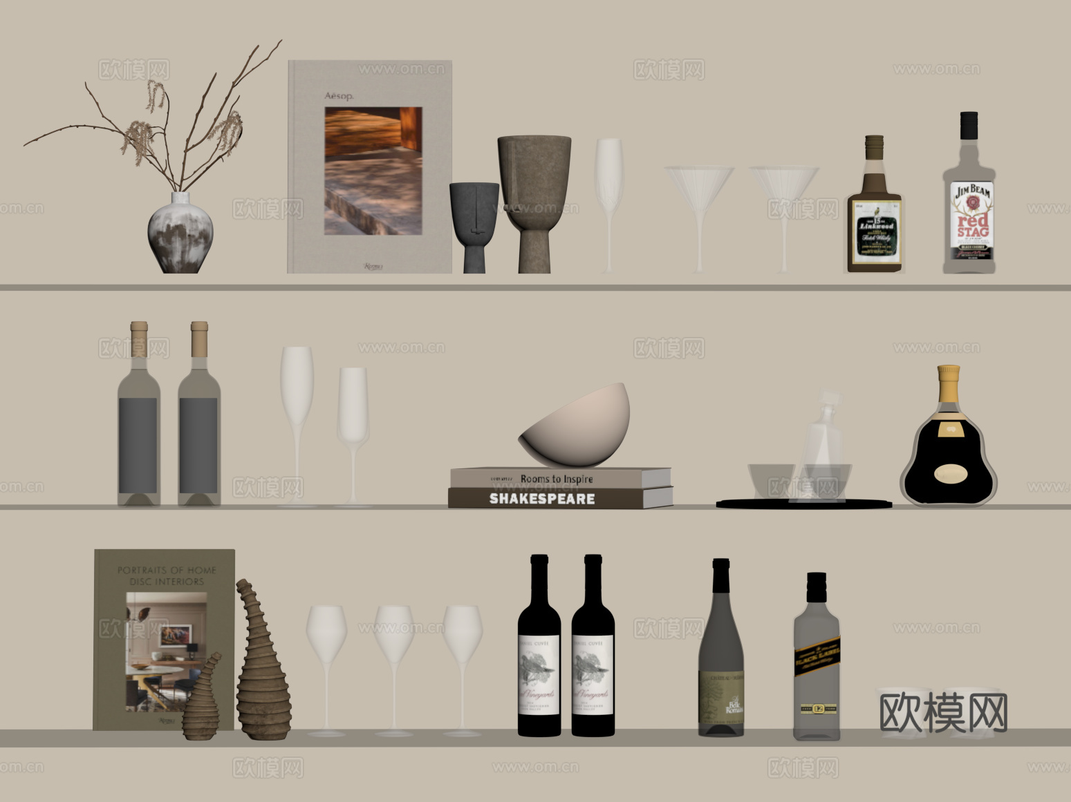酒水 现代酒水 酒杯 洋酒su模型