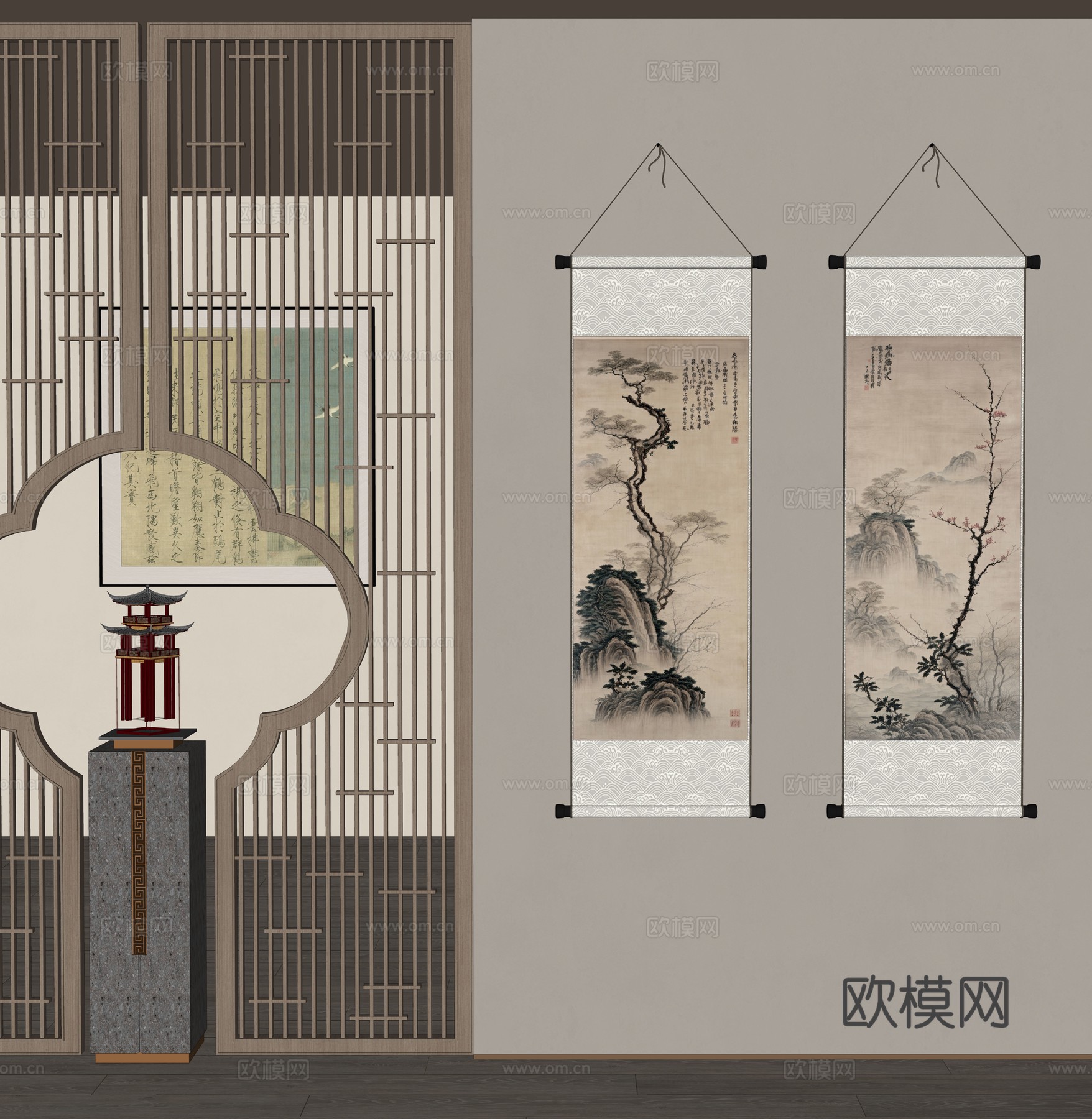 新中式装饰挂画su模型
