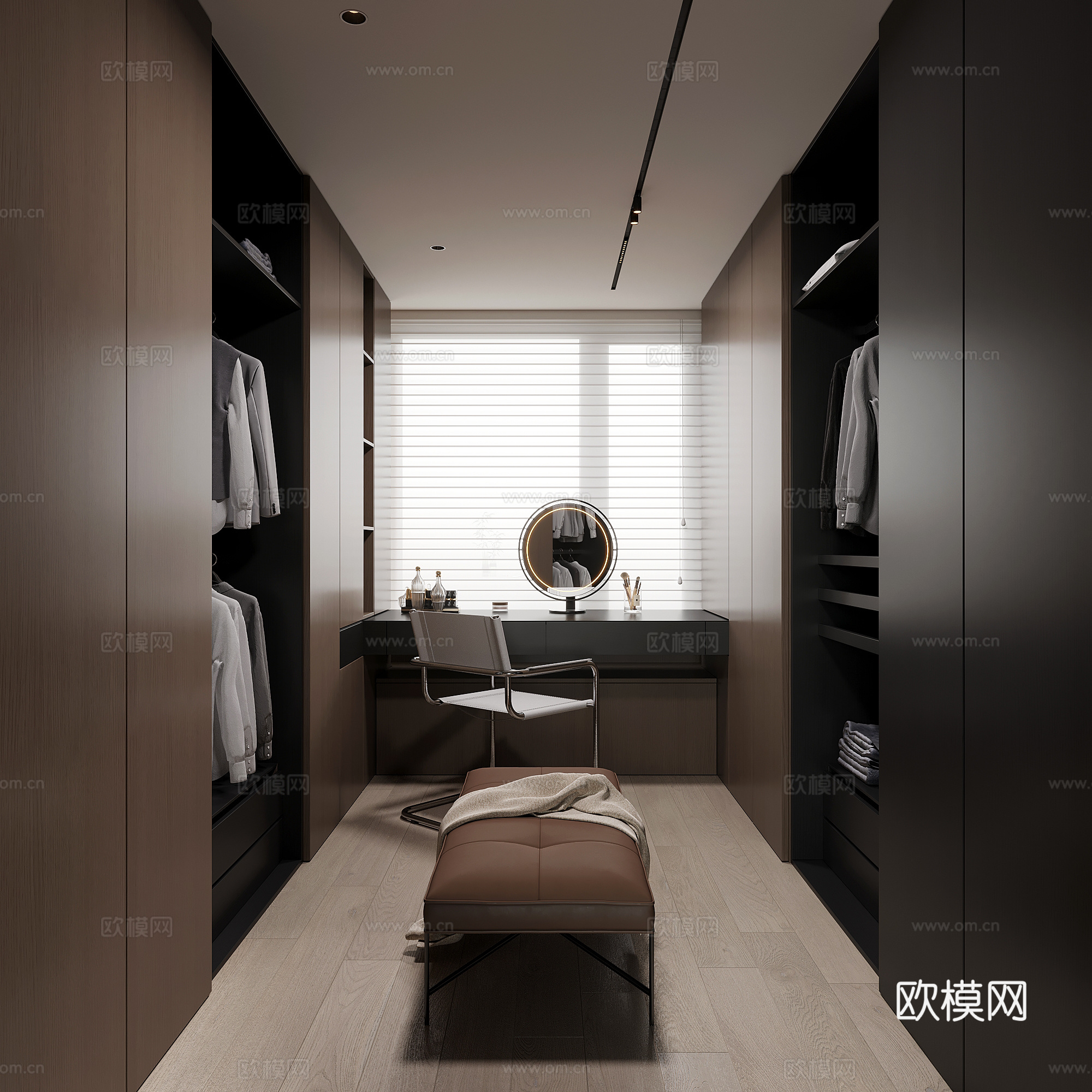 衣帽间 意式极简衣帽间 衣柜 梳妆台su模型