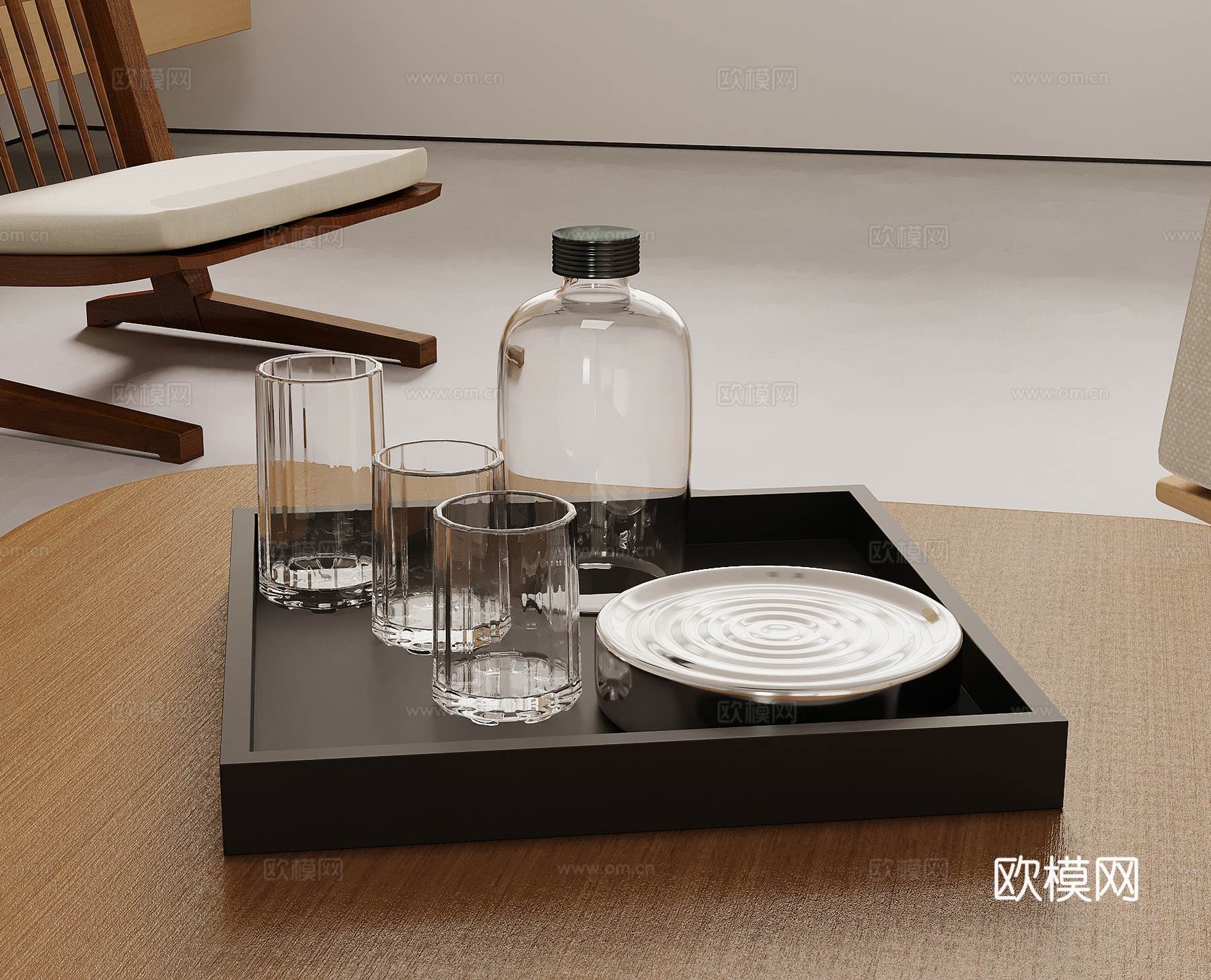托盘 现代托盘 水杯 玻璃杯su模型
