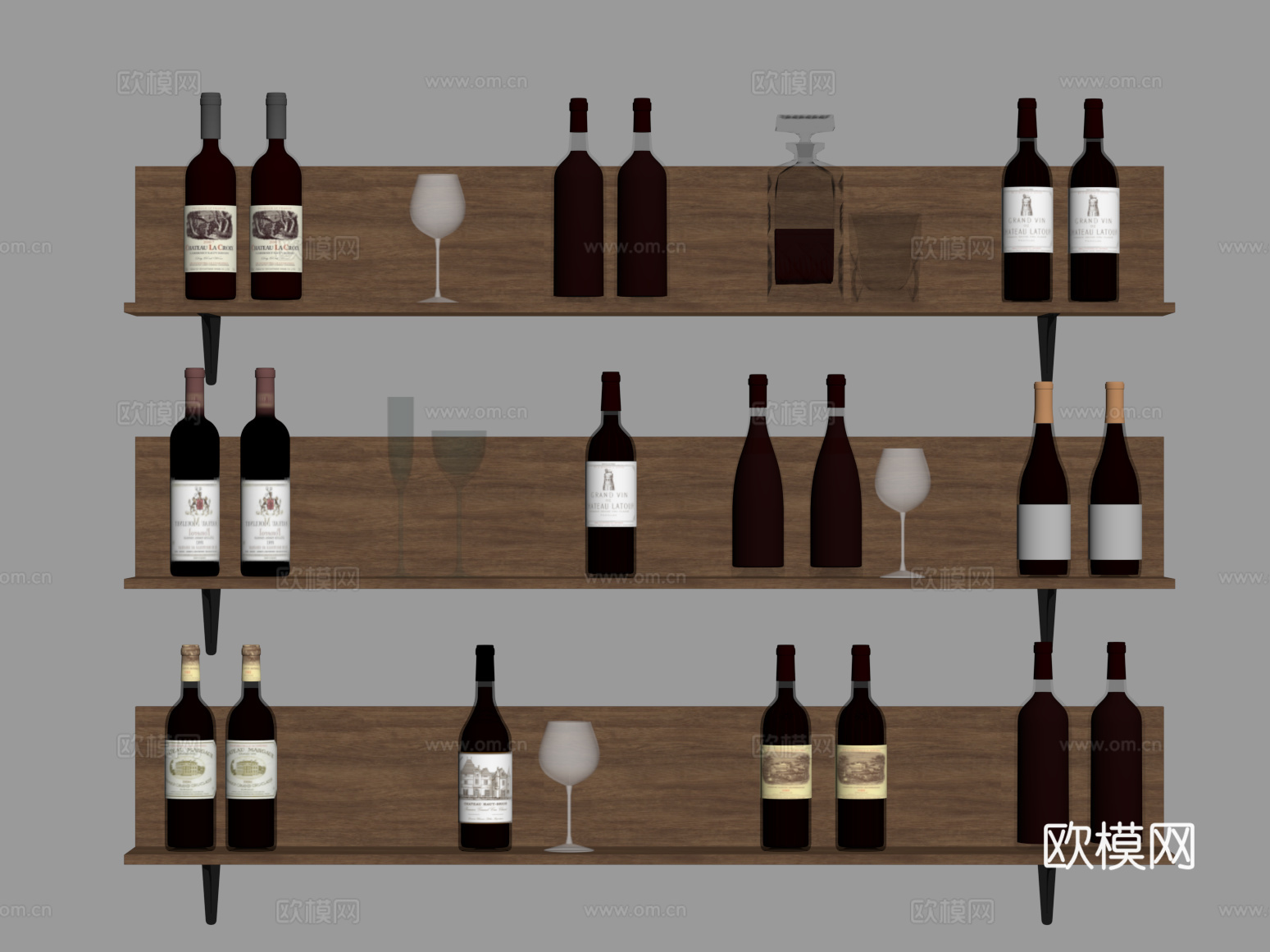 酒具 现代酒水 红酒 酒杯酒瓶su模型