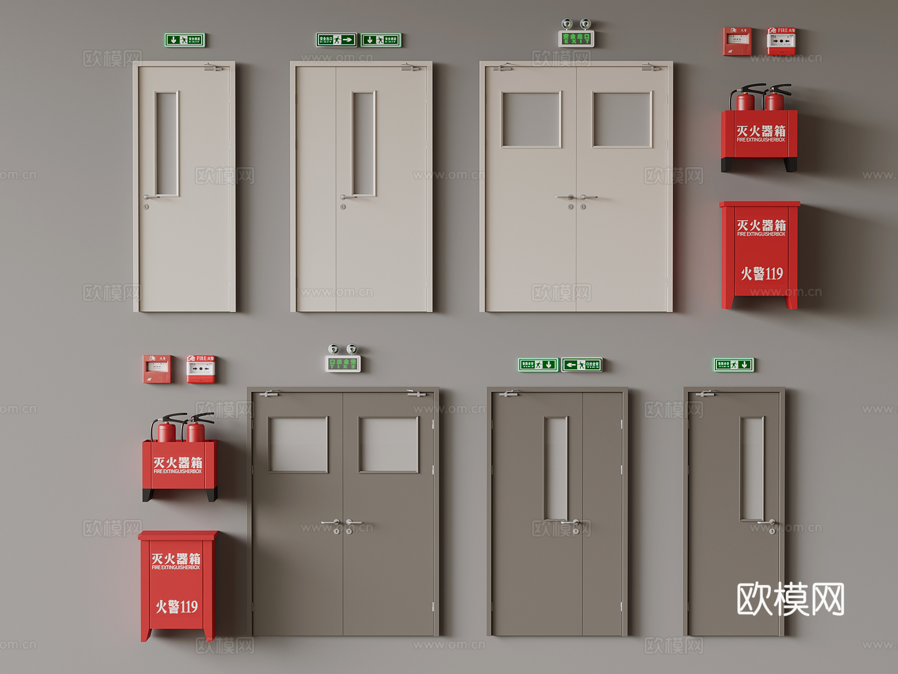 消防门 现代实木消防门组合 消防器材su模型