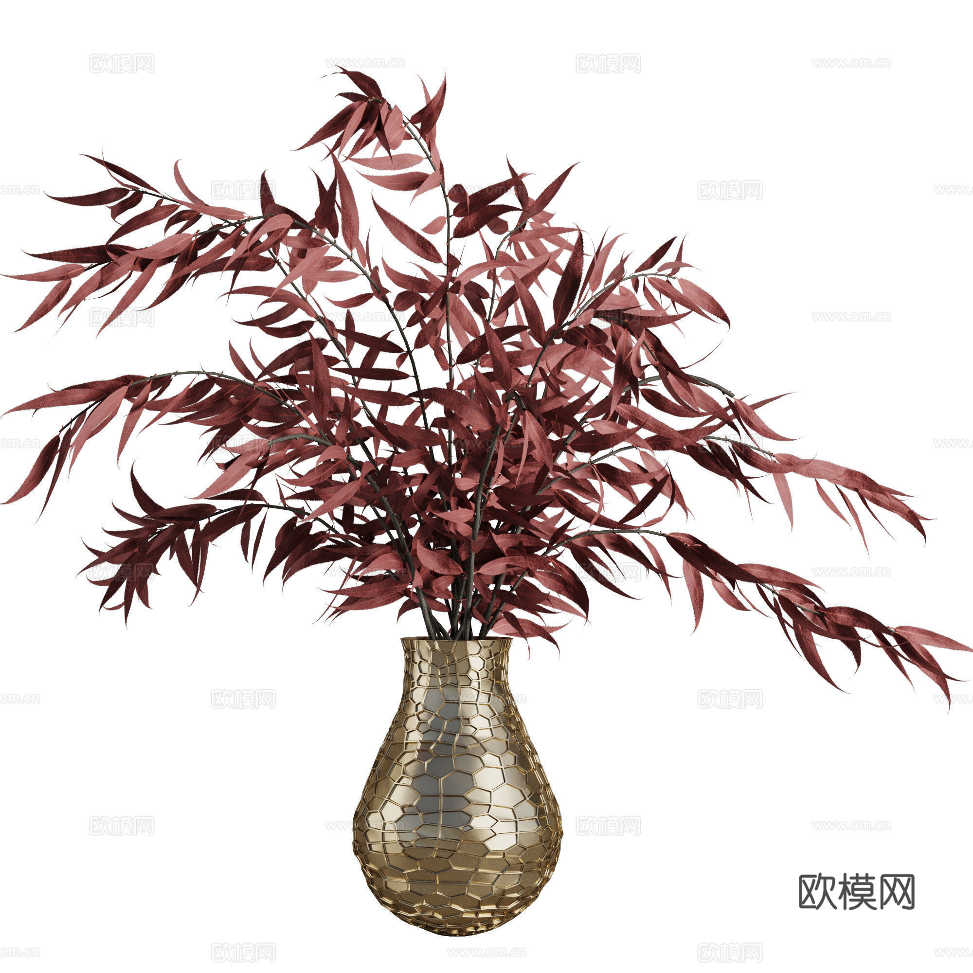 新中式轻奢红枫花艺装饰花瓶3d模型