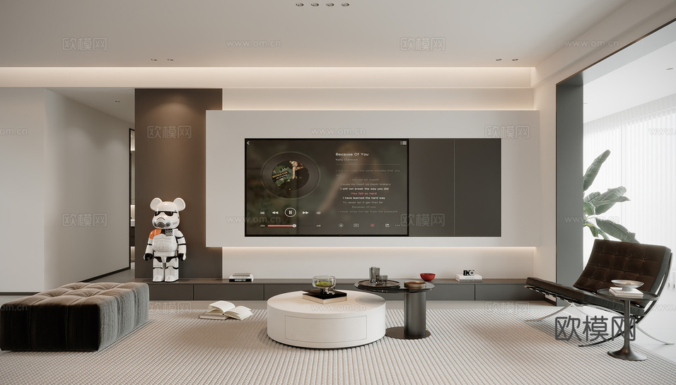 現(xiàn)代簡約客餐廳3d模型下載(渲染圖2)
