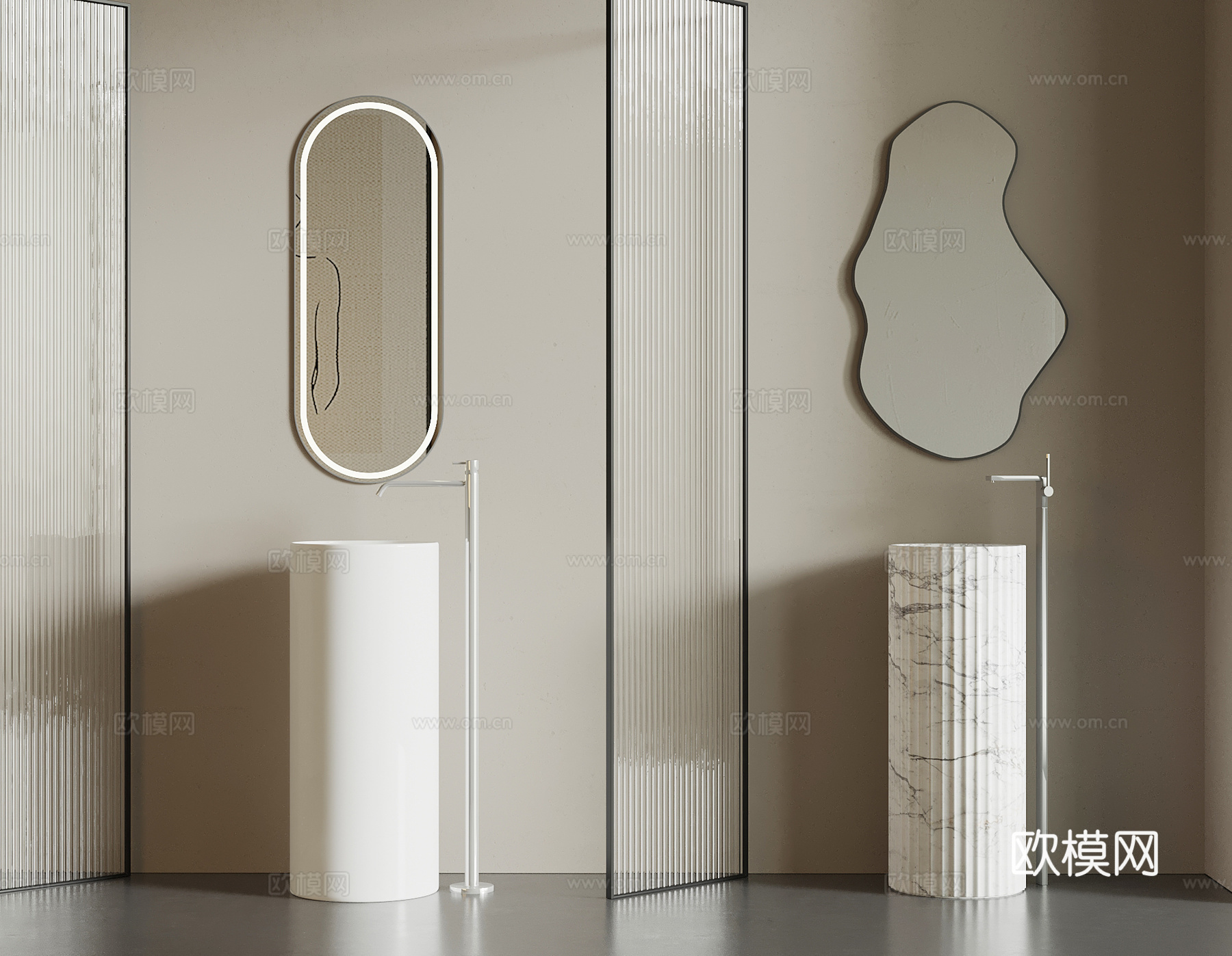 洗手台 现代洗手盆 柱盆 镜子3d模型