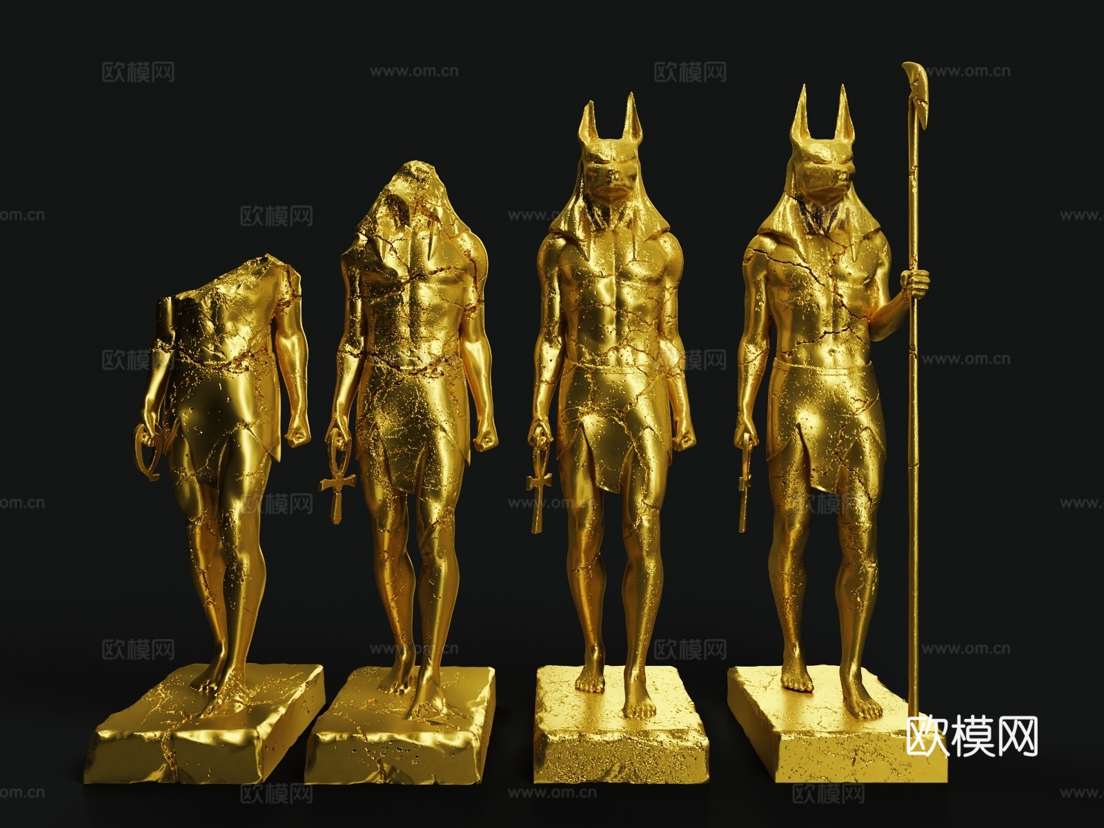埃及神像 破旧阿努比斯 残破雕像3d模型