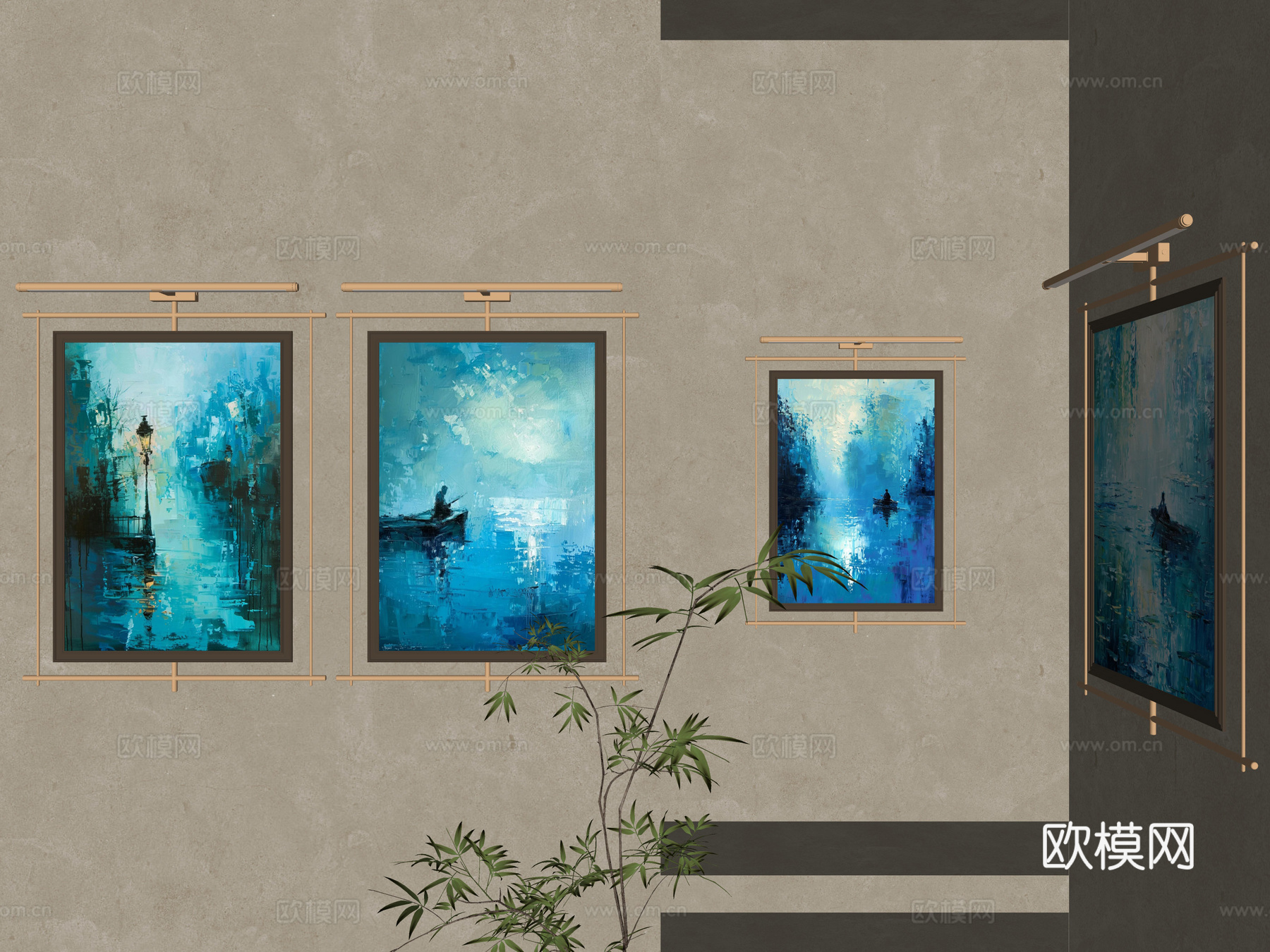 现代油画 现代极简油画 抽象风景油画 肌理画 高端艺术油画su模型