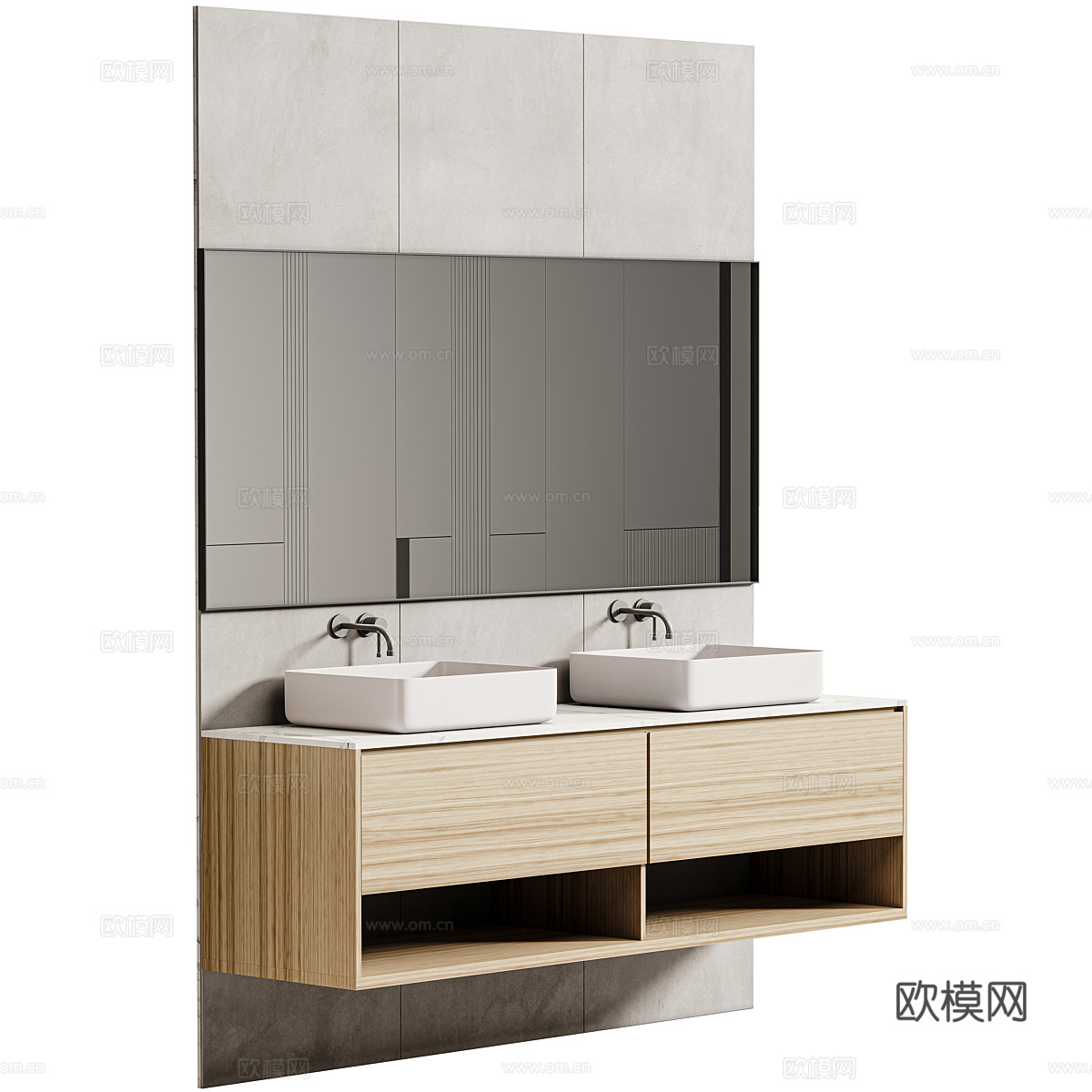 现代意式极简双台盆浴室柜3d模型