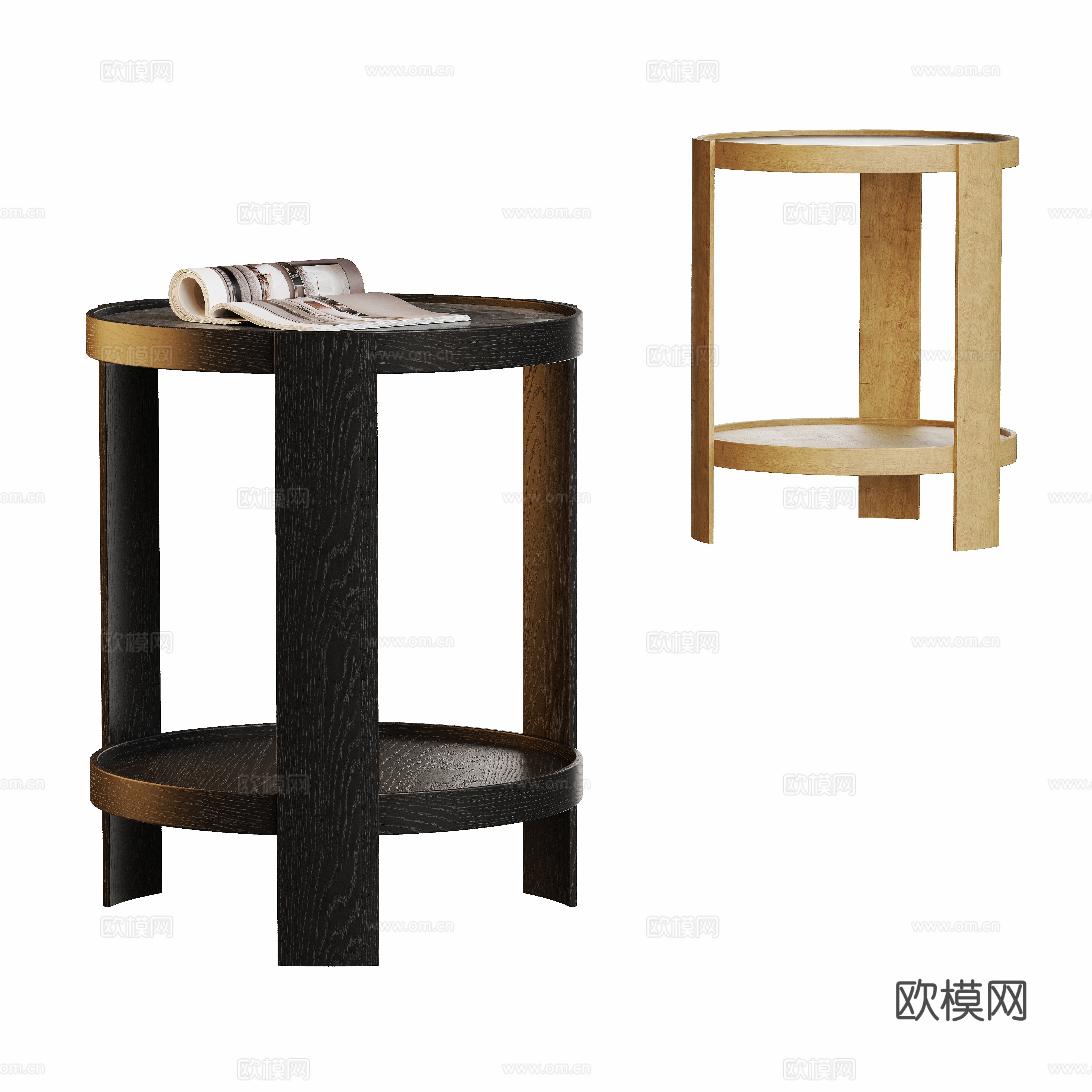 中古原木角几边几3d模型