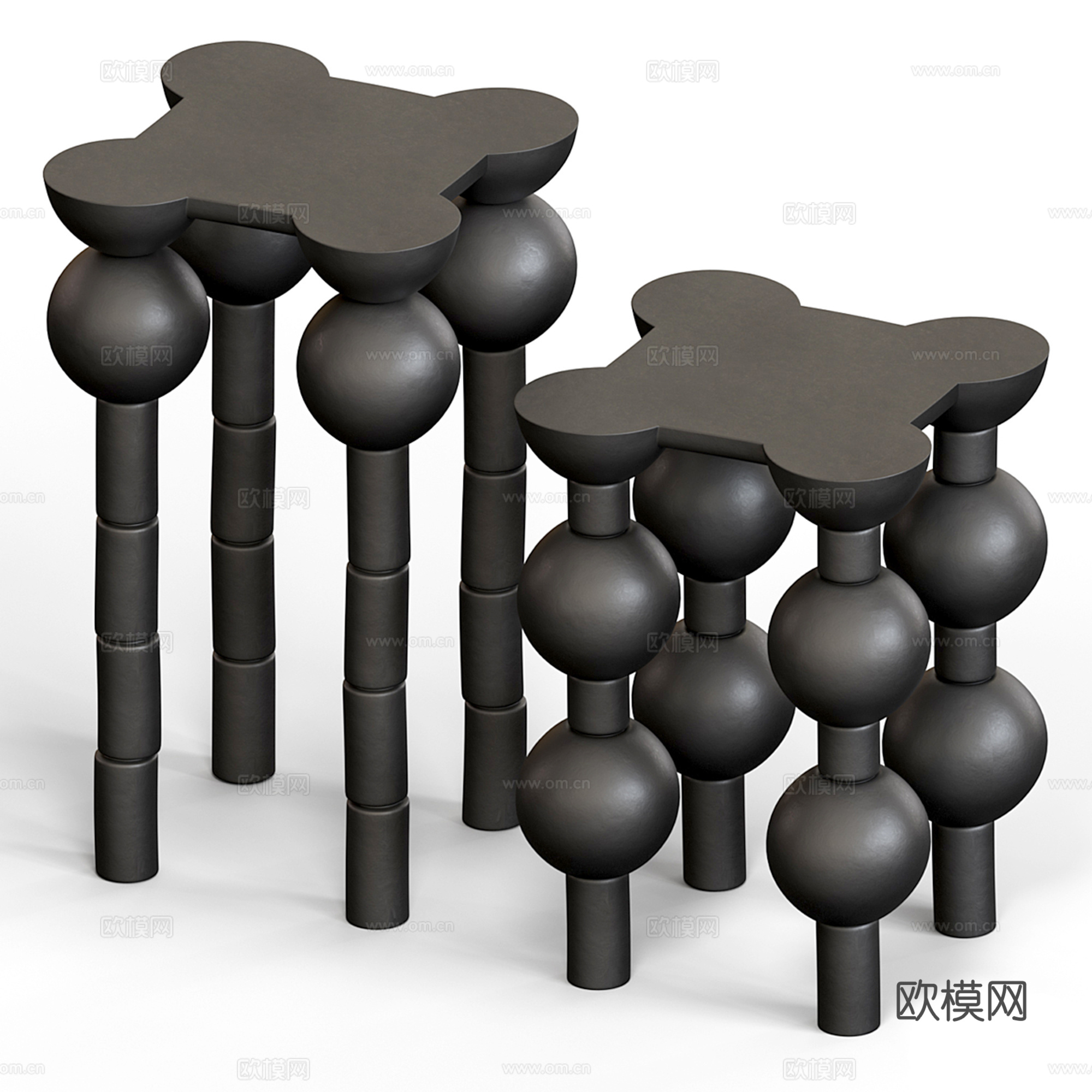 中古风边几 圆几 角几 沙发凳3d模型