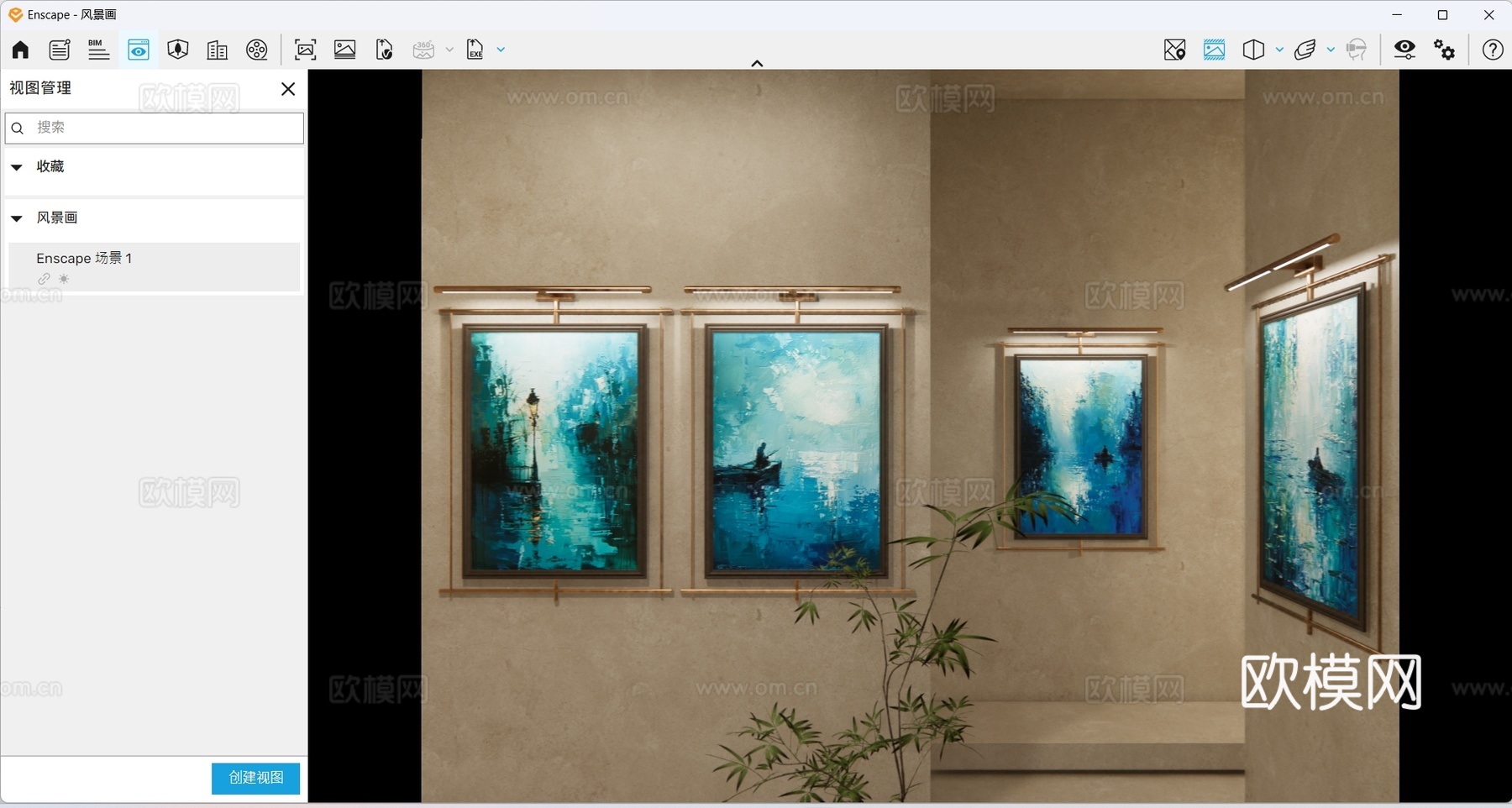 现代油画 现代极简油画 抽象风景油画 肌理画 高端艺术油画su模型
