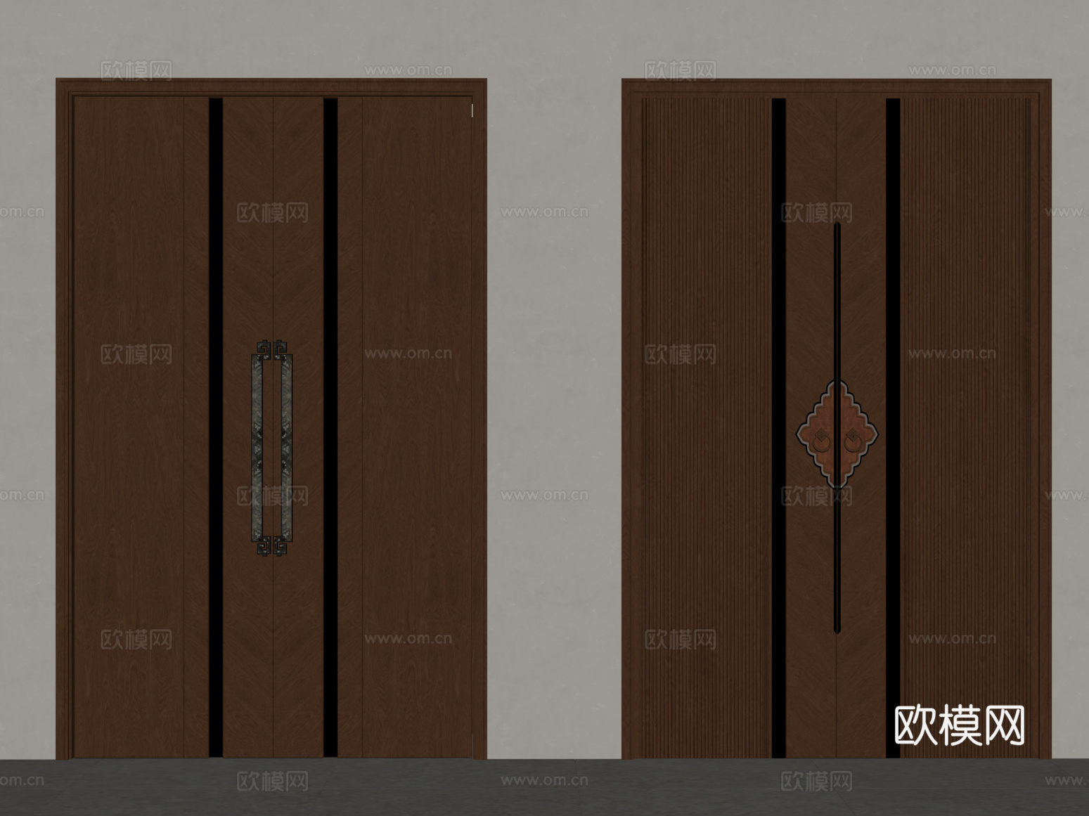 新中式双开门su模型