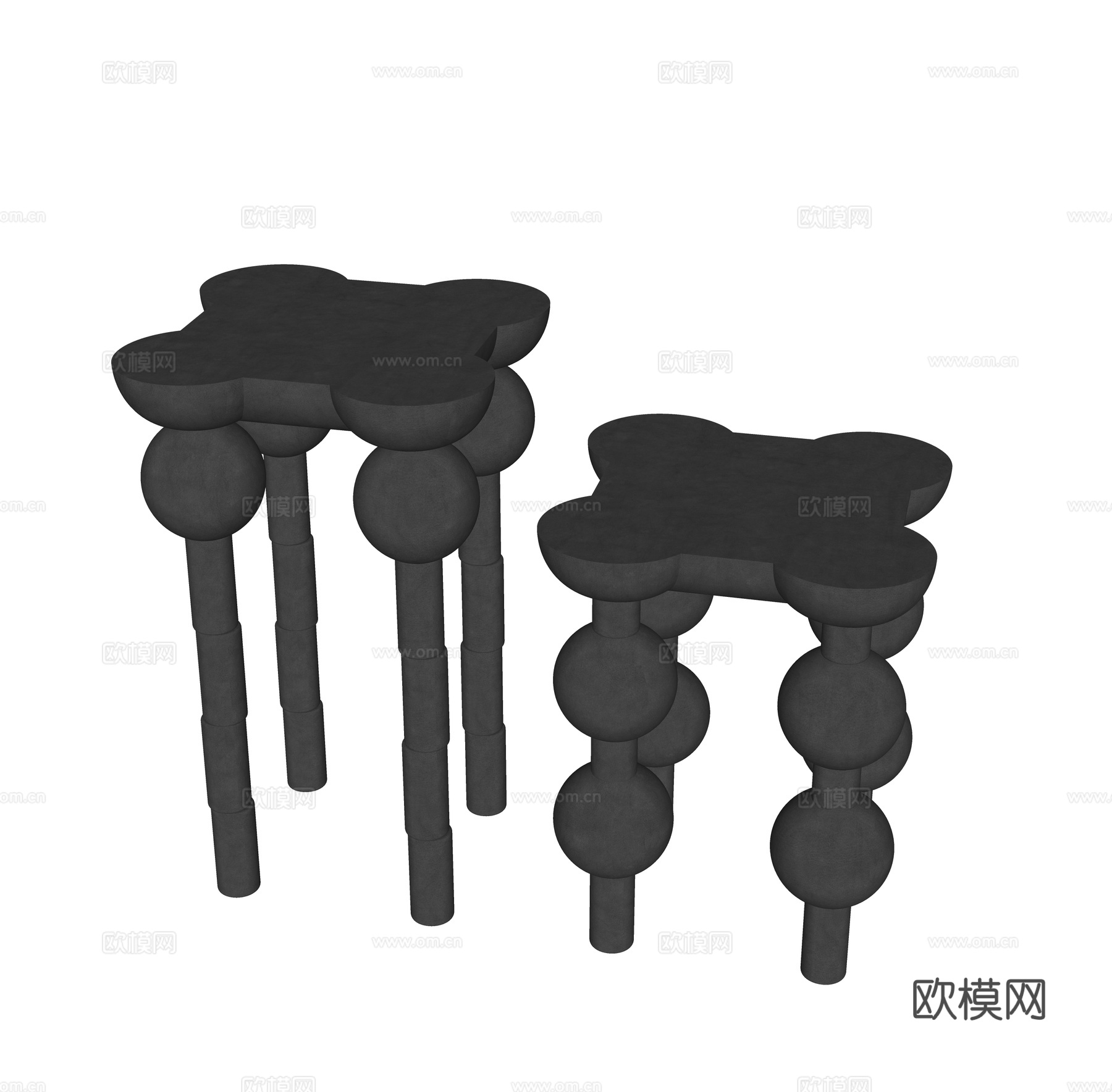 中古风边几 圆几 角几 沙发凳su模型