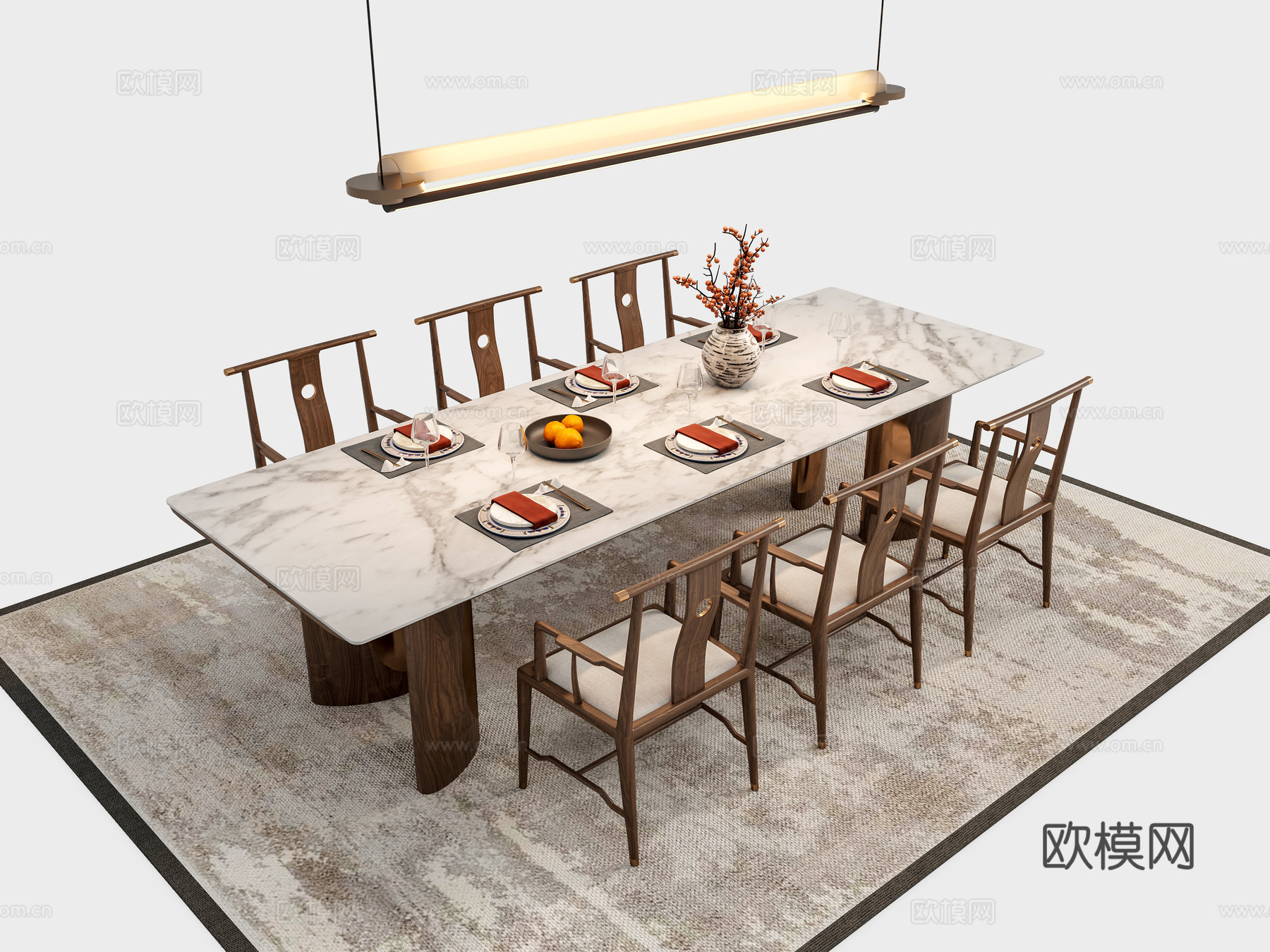 新中式餐桌椅组合3d模型