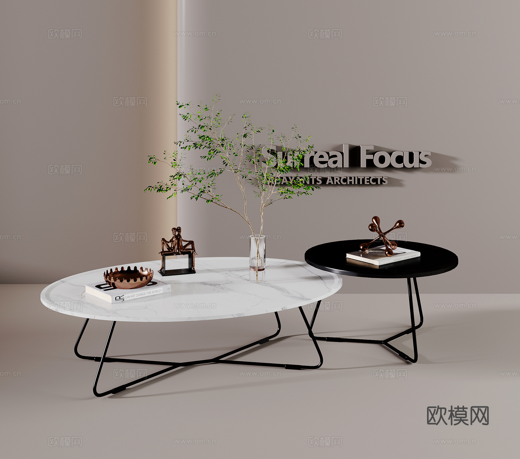 现代茶几 子母茶几 异形茶几 大理厂 金属3d模型